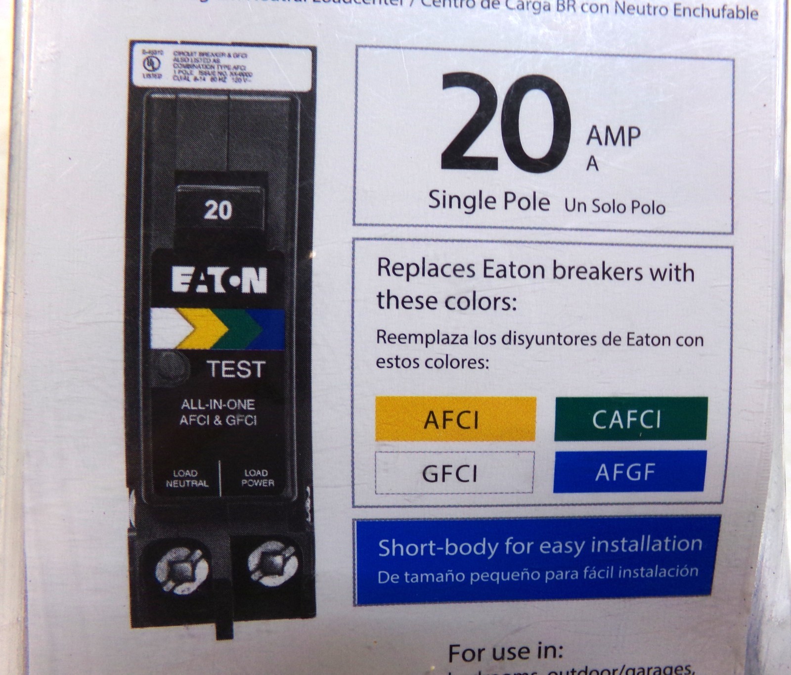 Eaton Cutler Hammer Series 20 Amp Single Pole BR PON with GFCI #2936