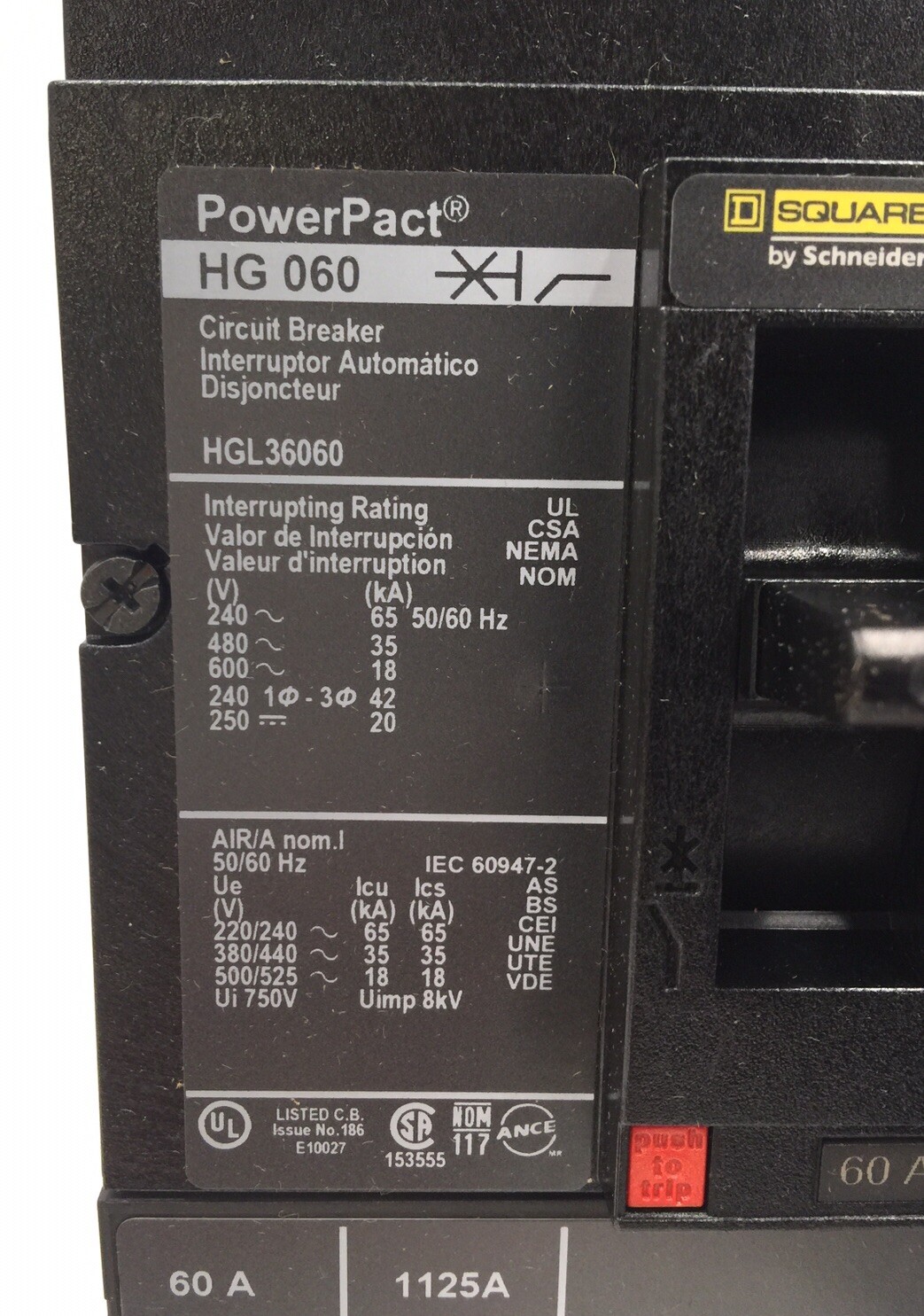 HOUSTON STOCK NEW SQUARE D HGL36060 POWERPACT 60 AMP 600V FREE 2 DAY AIR BUY NOW