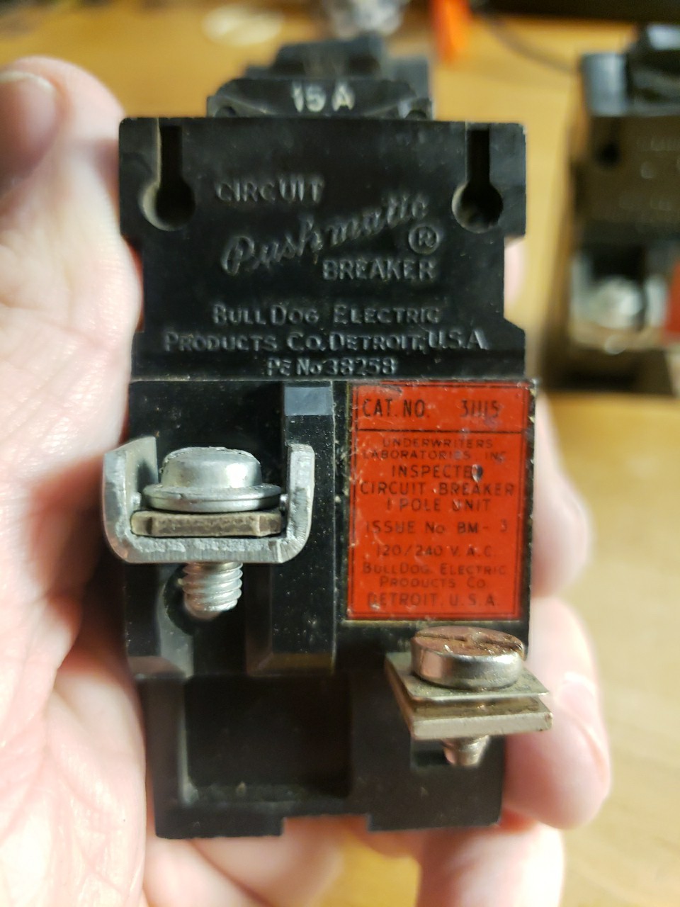 Bulldog Pushmatic Breaker Lot Of 6. 3-20 Amp Single Pole, 3-15 Amp Single Pole