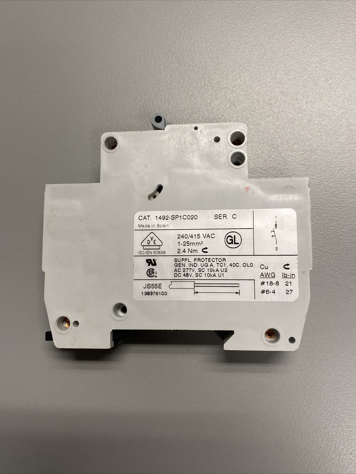 Allen-Bradley 1492-SP1C020 Series C 2A Circuit Breaker Single Pole 10Kaic