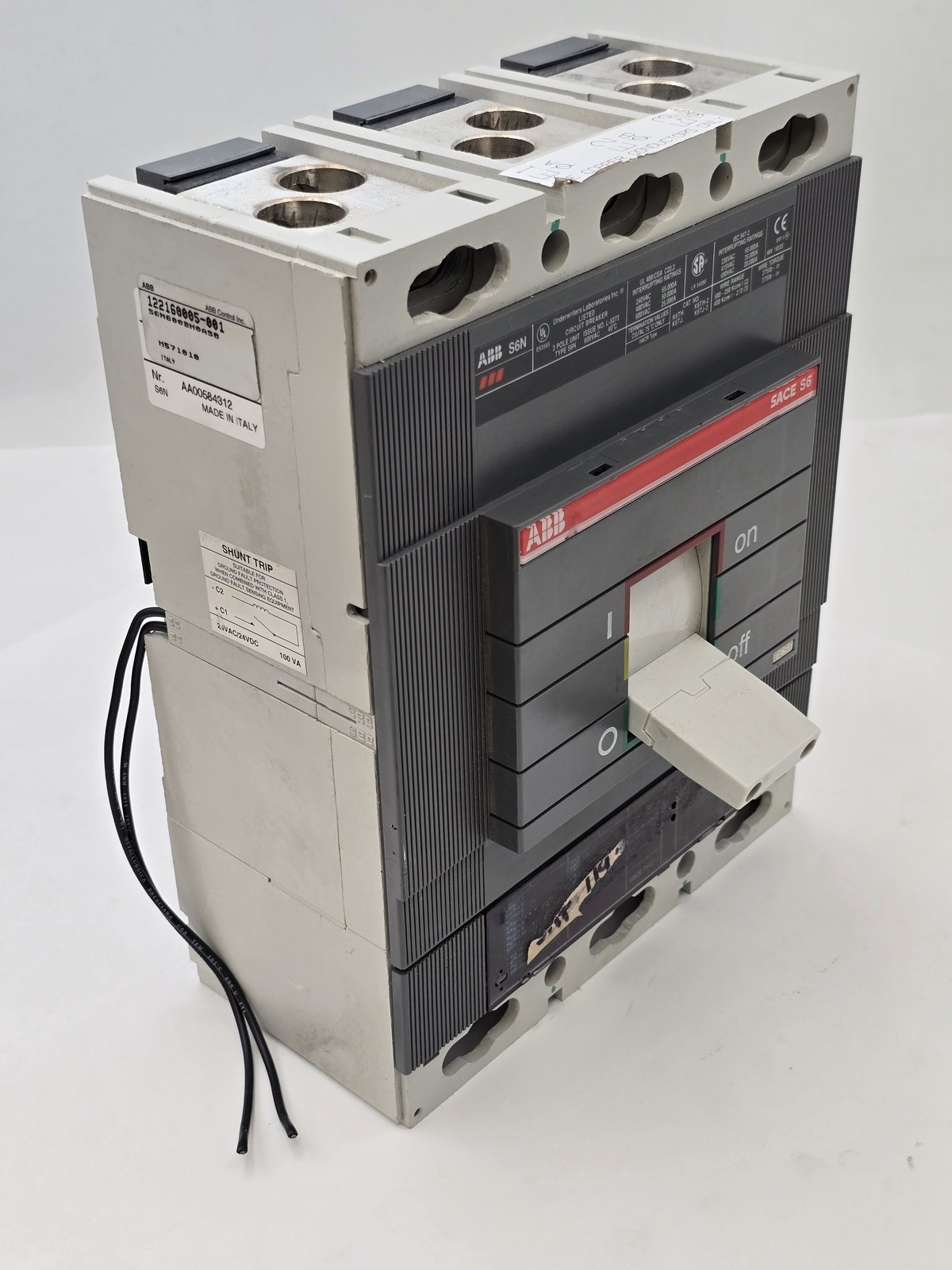 ABB S6N600BH0ASB Sace S6 Bolt On Circuit Breaker 600A 600VAC 3P HACR Shunt Trip