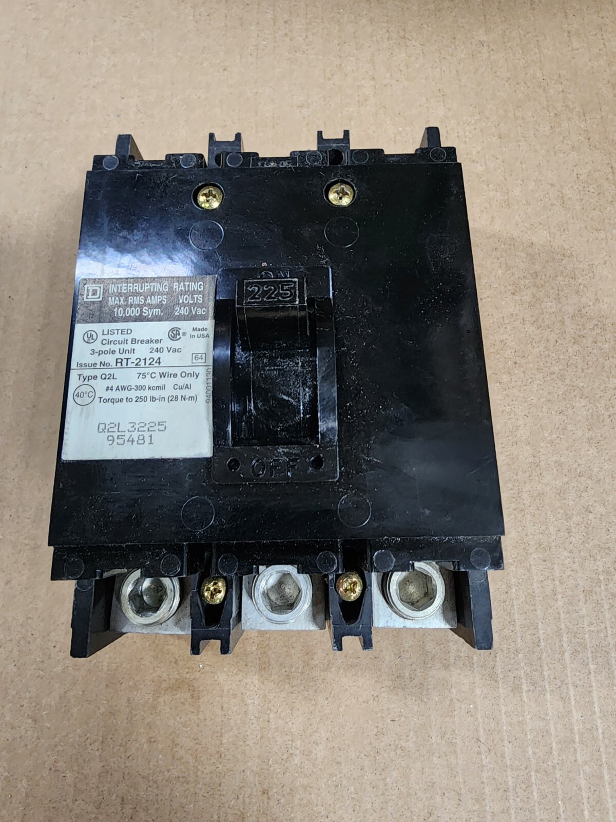 Q2L3225 Square D 225 Amp Circuit Breaker