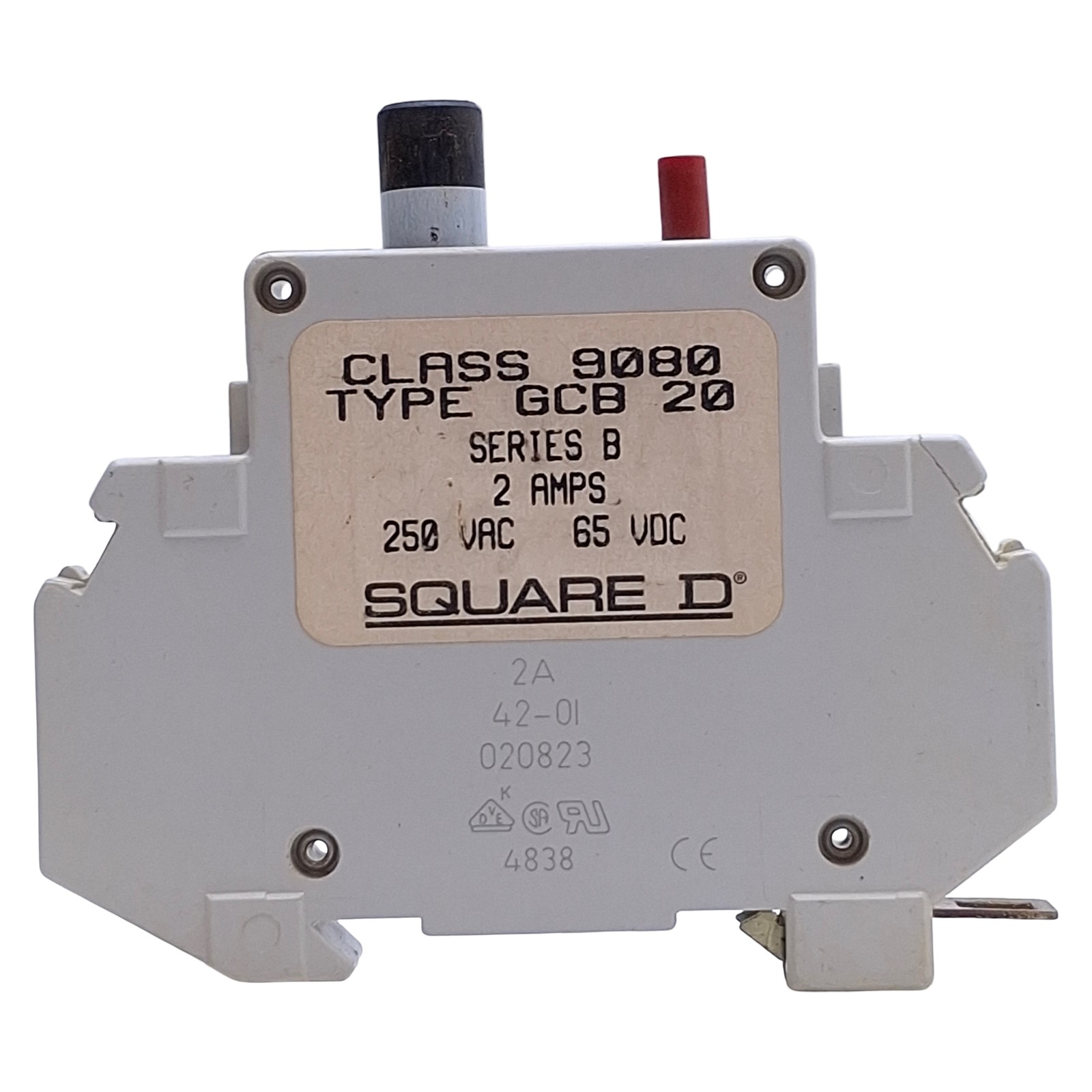 Lot of 3 Square D 9080GCB20 Circuit Breaker 1-Pole, 2A 250VAC/65VDC, DIN Rail