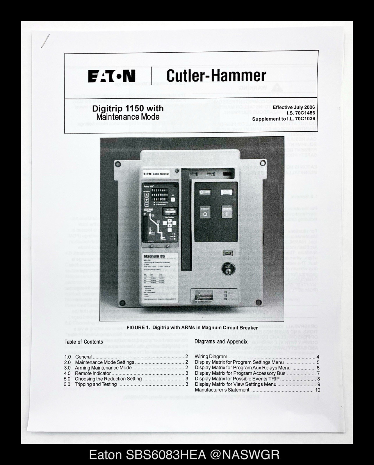 Eaton Magnum SB SBS6083HEA Circuit Breaker MO/BI – 800A – Unused/1Yr Warranty