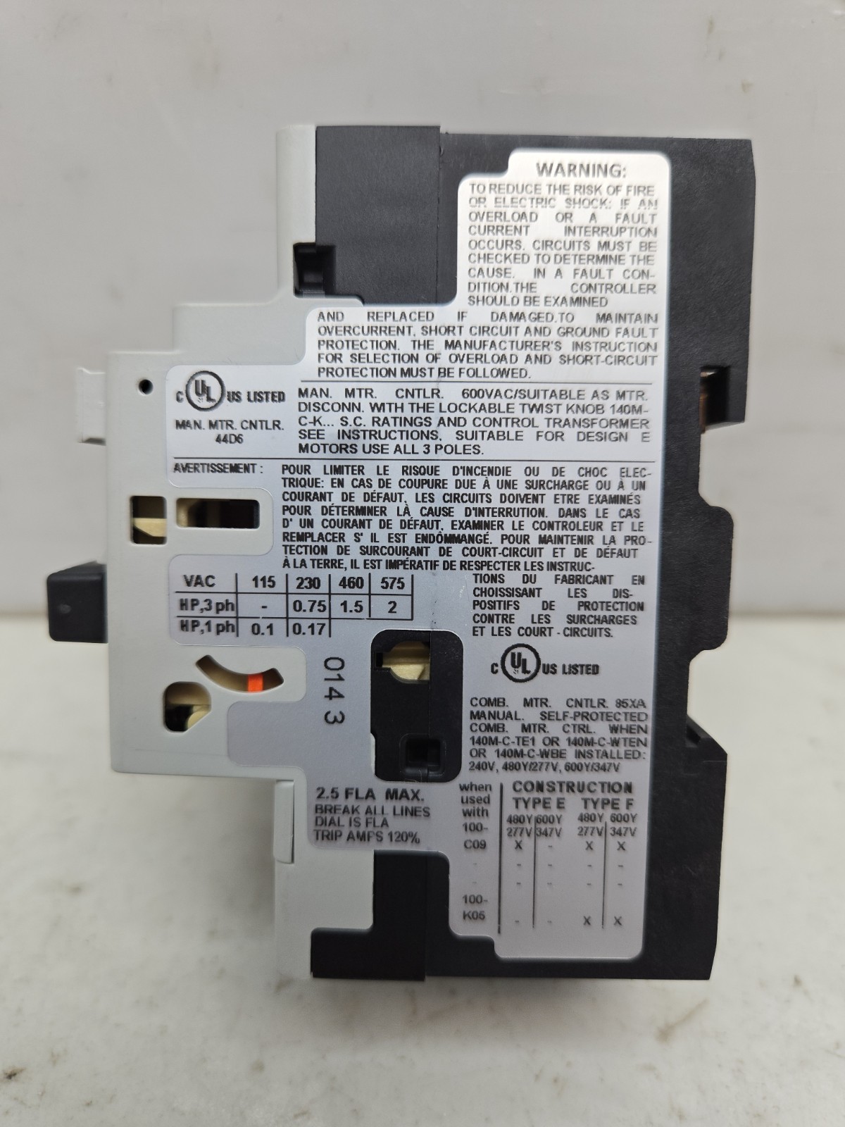 Allen Bradley 140M-C2E-B25 Motor Protection Circuit Breaker 32A 1.6-2.5A Ser D