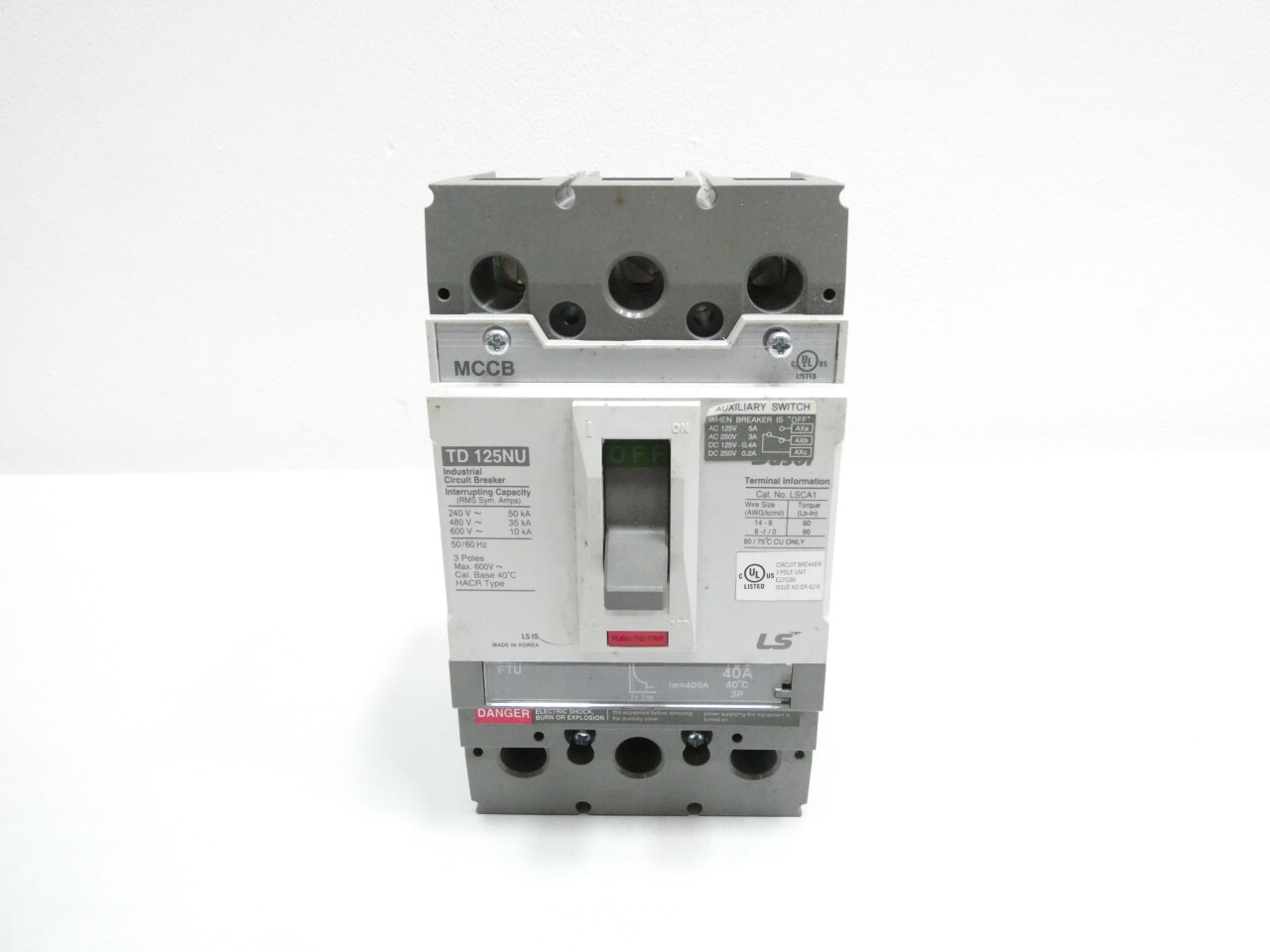Ls Industrial Systems Td Circuit Breaker 125nu 3p 40a Amp 240/480/600v-ac