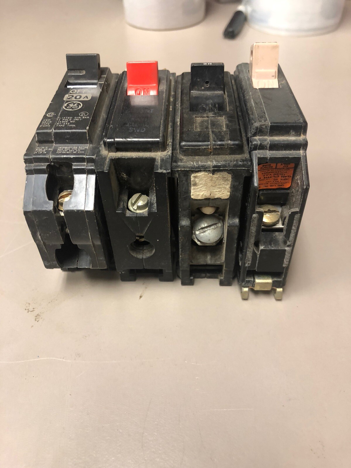 Lot of 4 Single Pole 20 Amp Breaker Mixed Brands USED TESTED GOOD