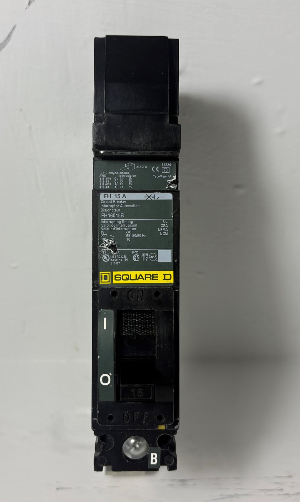 Square-D I-Line FH16015B 15A Circuit Breaker Green Label 277V FA 1 Pole 15 Amp