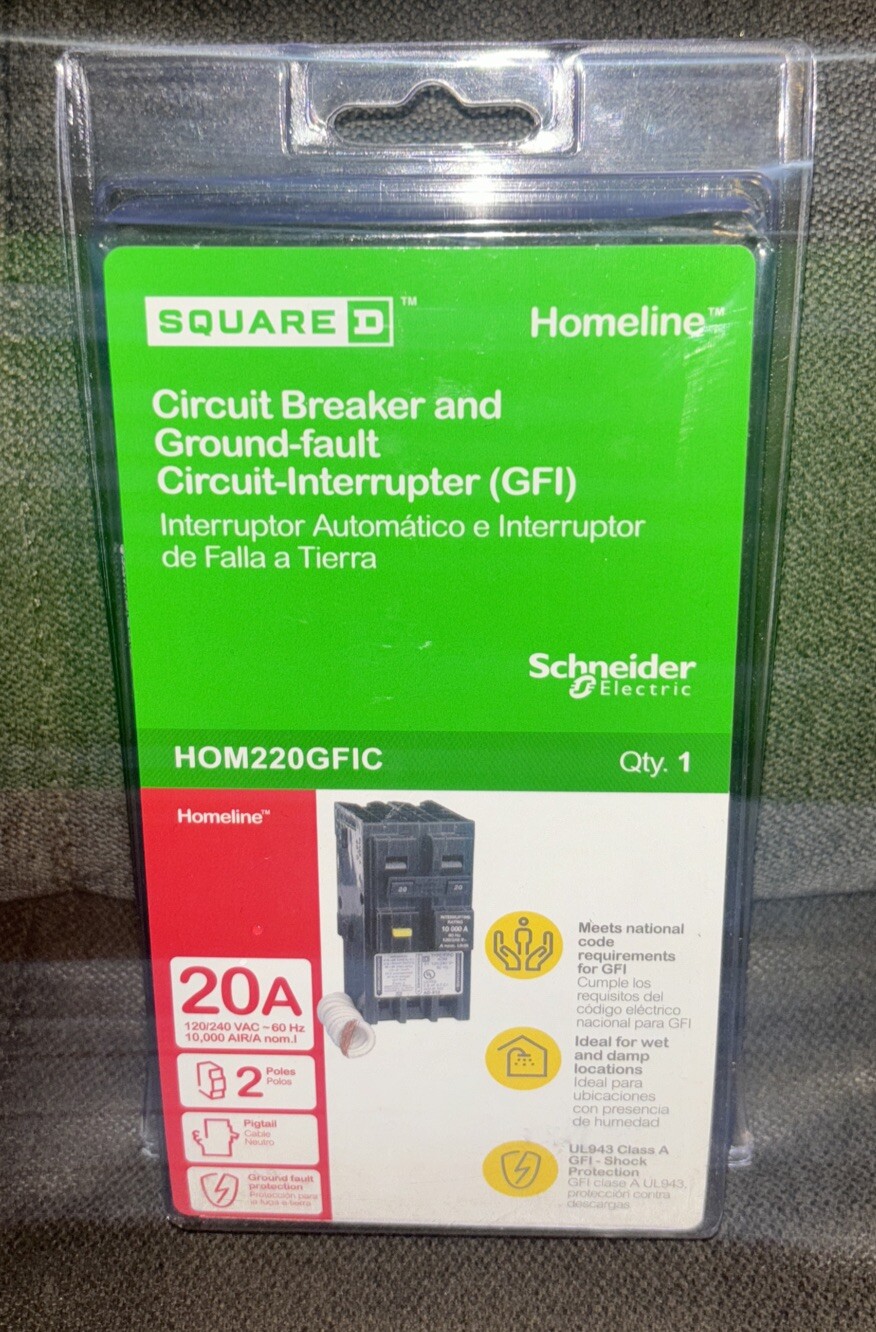 Square D Homeline 20-Amp 2-Pole GFCI Circuit Breaker 🔌Model#{HOM220GFIC}