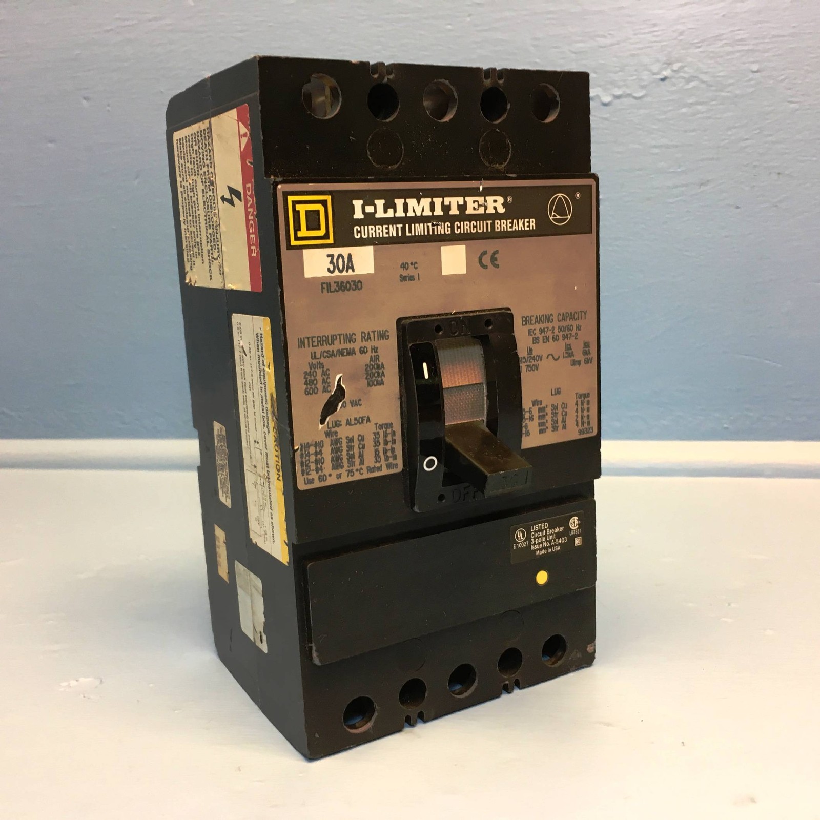 Square D FIL36030 30A I-Limiter Circuit Breaker 600V 3 Pole SqD 30 Amp bad label
