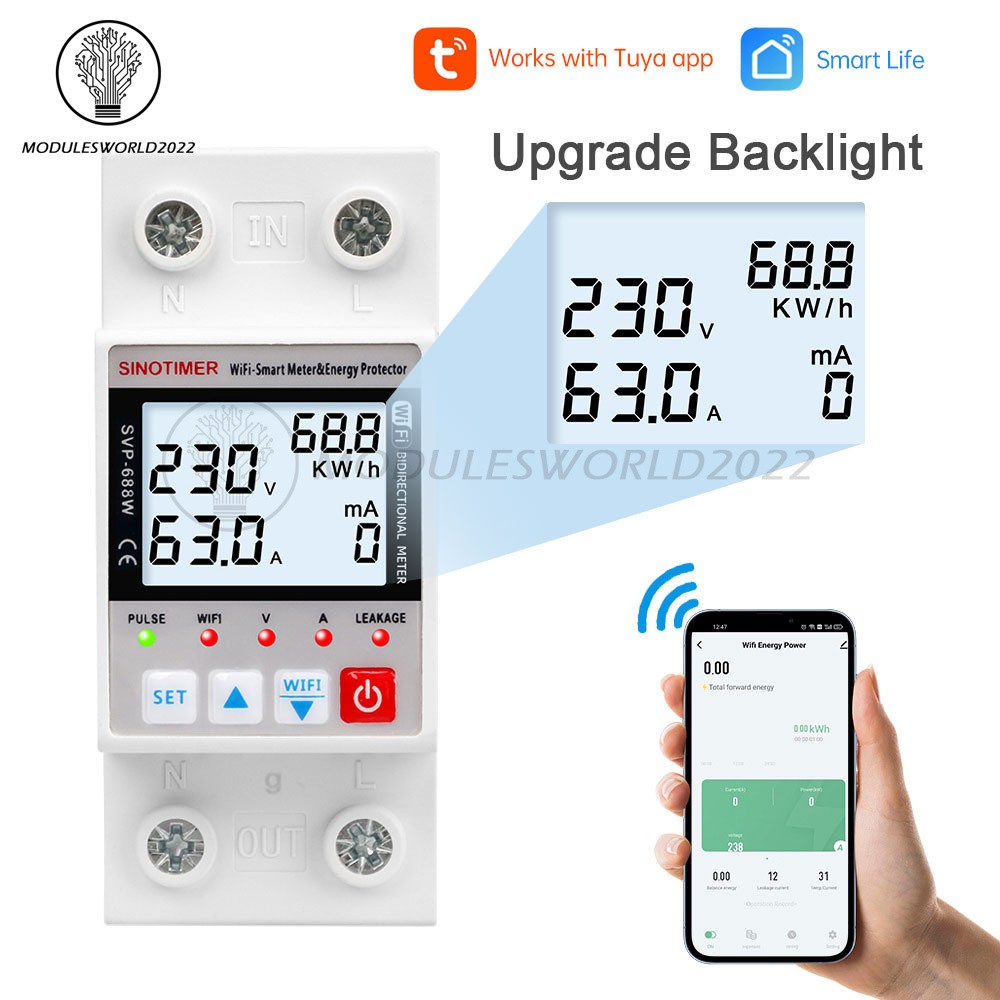 AC220V 63A Tuya Intelligent WIFI Over Voltage Current Protection Power Protector