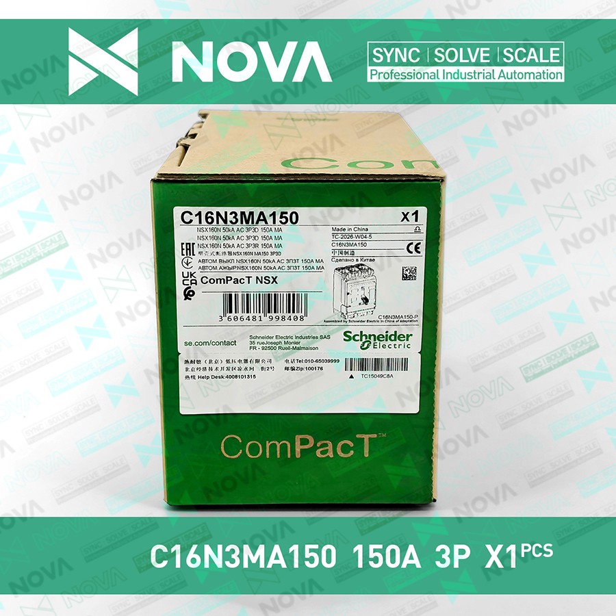 1pc New ComPacT NSX100/160/250 MA 150A 3P3D F Motor Protection MCCB C16N3MA150