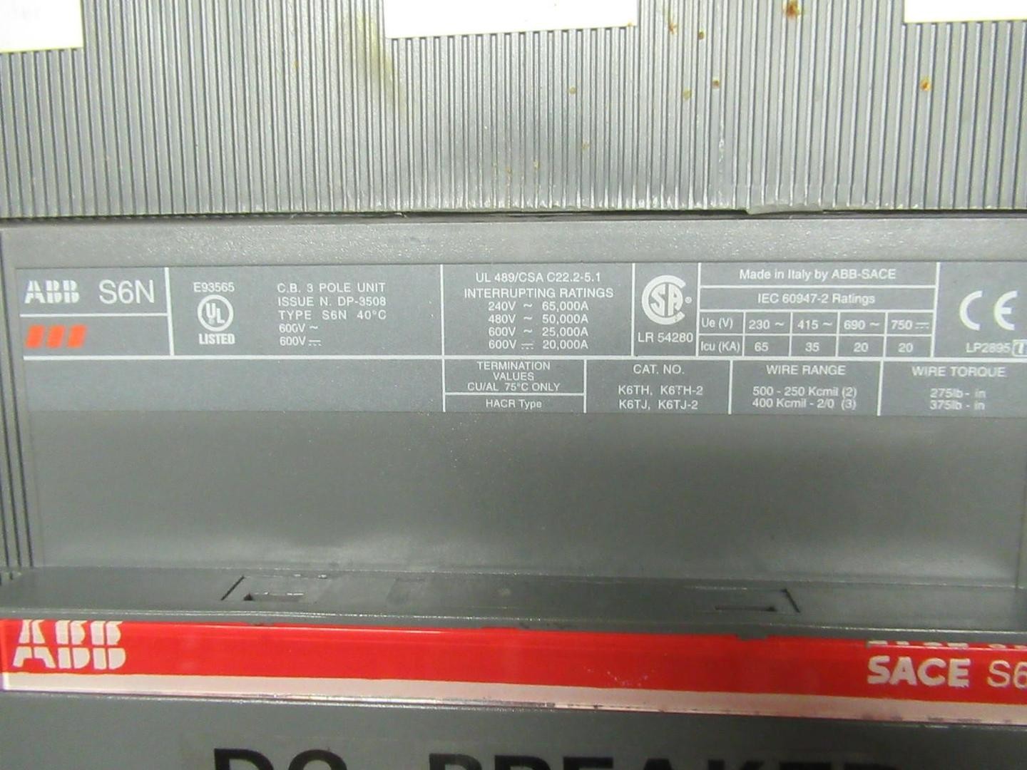 ABB BREAKER SACE-S6 S6N 600VDC 600VAC 700A GUARD AND LUGS INCLUDED **WARRANTY**