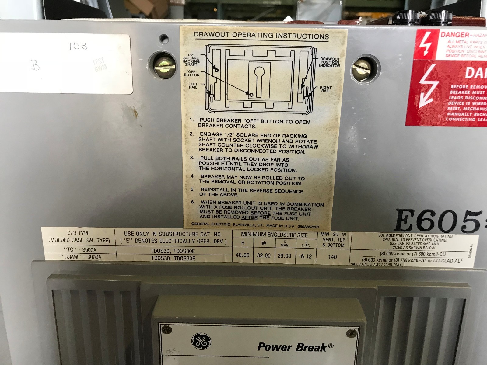 GE POWER BREAK 3000 AMP 600V 3 POLE TC3030TTE1R C330LI TR30B3000 USED E-OK