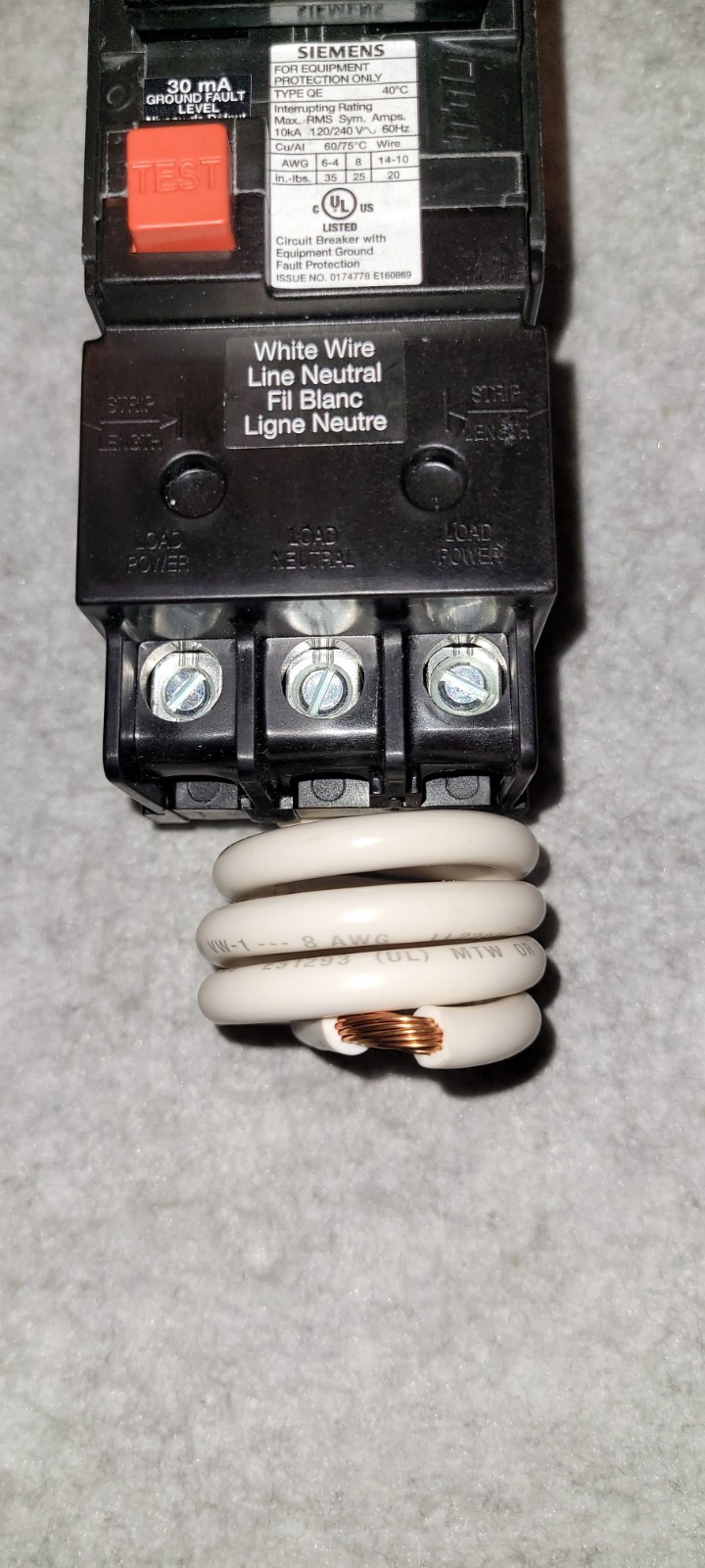 Circuit Breaker – Siemans QE250 50-Amp 240-Volt Fault Equipment Protection