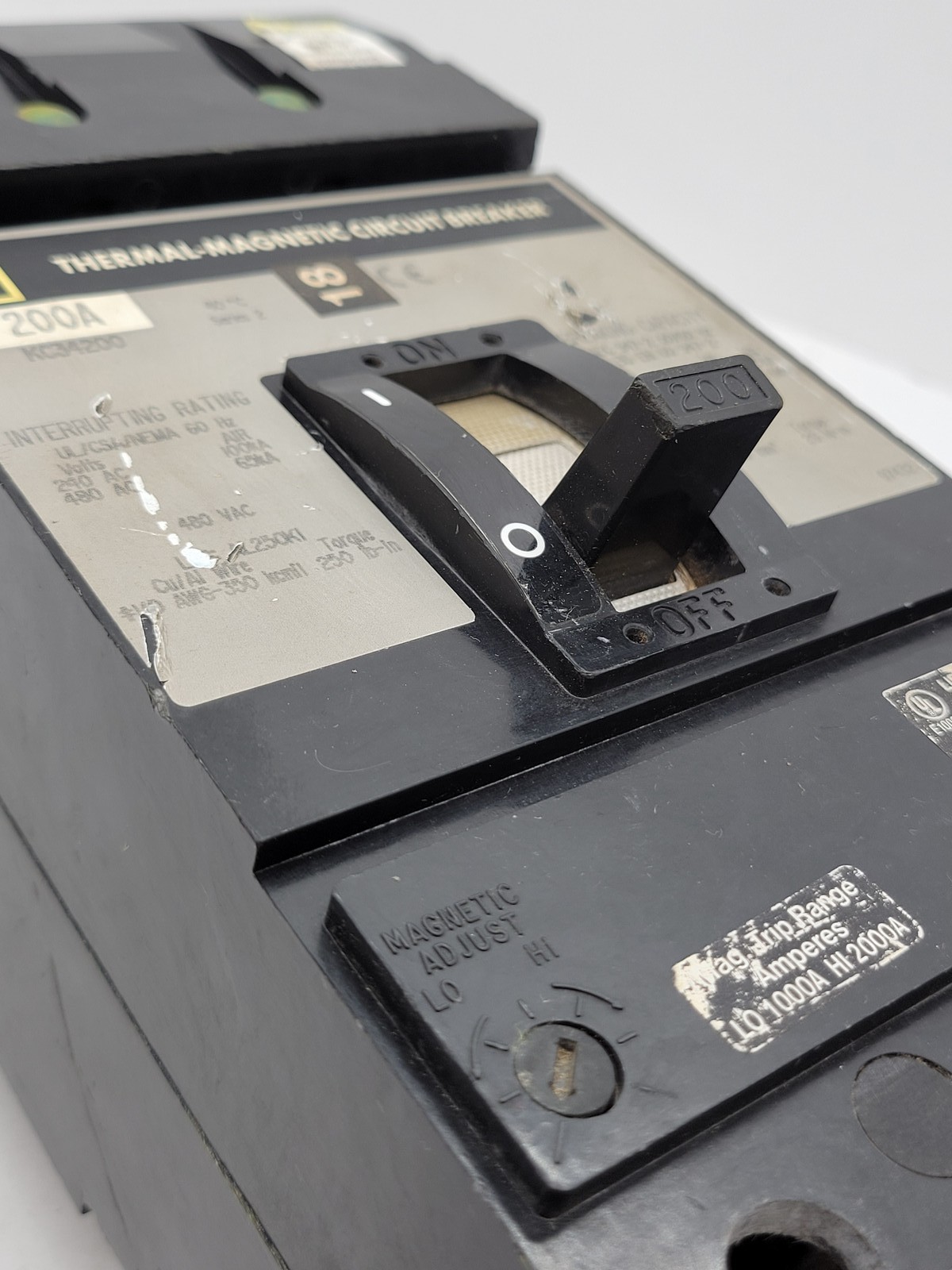 Square D KC34200 Bolt-On Circuit Breaker 200A 3P 3PH 480V 65KA KC Gray