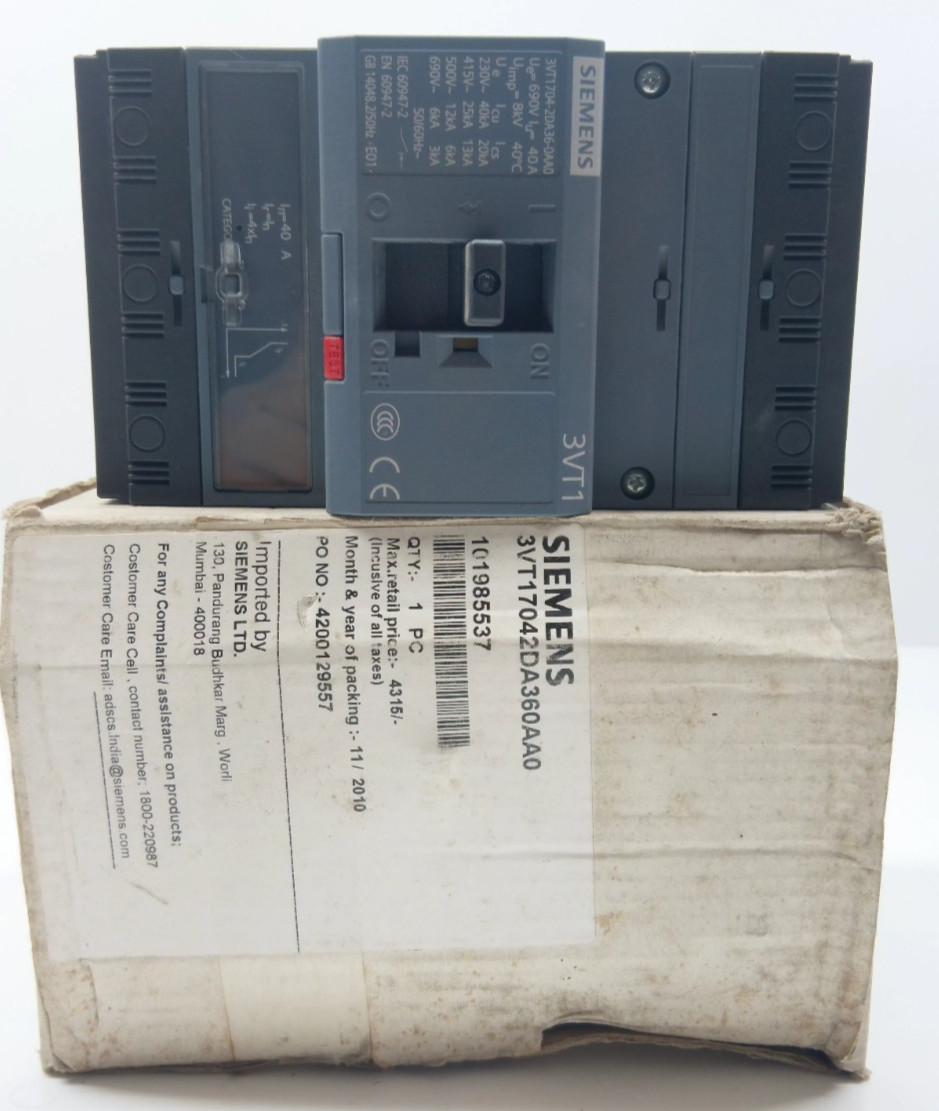 SIEMENS 3VT1 3 POLE 40 AMPS CIRCUIT BREAKER 3VT1704-2DA36-0AA0