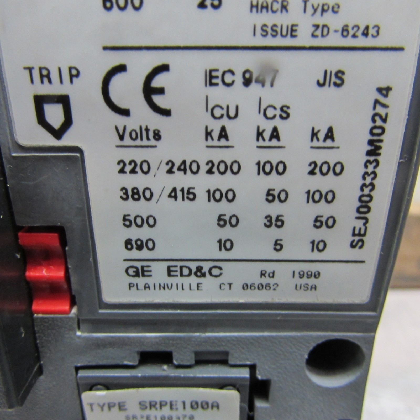 GE SEPA36AT0100, Current Limiting CIRCUIT BREAKER, 3p/600V/70A, MAKE OFFER!