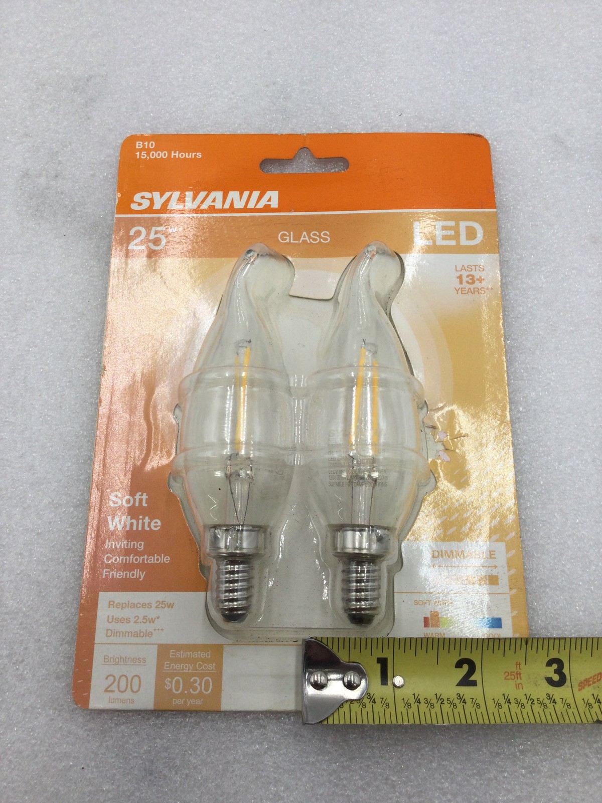 Sylvania X30443 LED2.5B10C/BENT/DIM/827/FIL/RP2 Dimmable LED Flame Tip