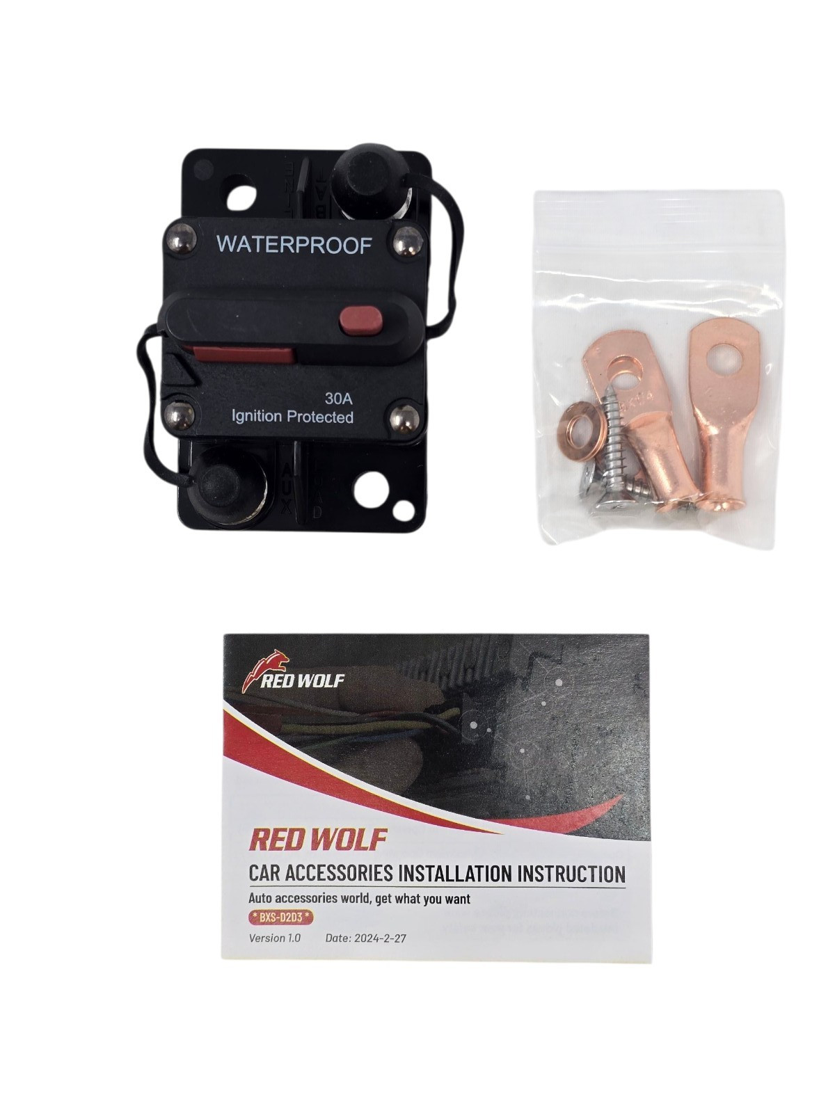 RED WOLF RWF-BXS-D30 Car Circuit Breaker 30A AMP+Manual Reset Switch OPEN BOX