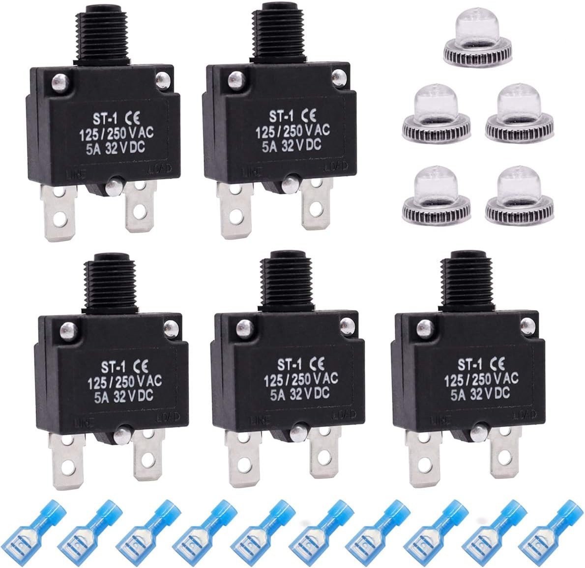 mxuteuk 5Pcs 5Amp Circuit Breakers Push Button Manual Reset 125/250V AC 32V