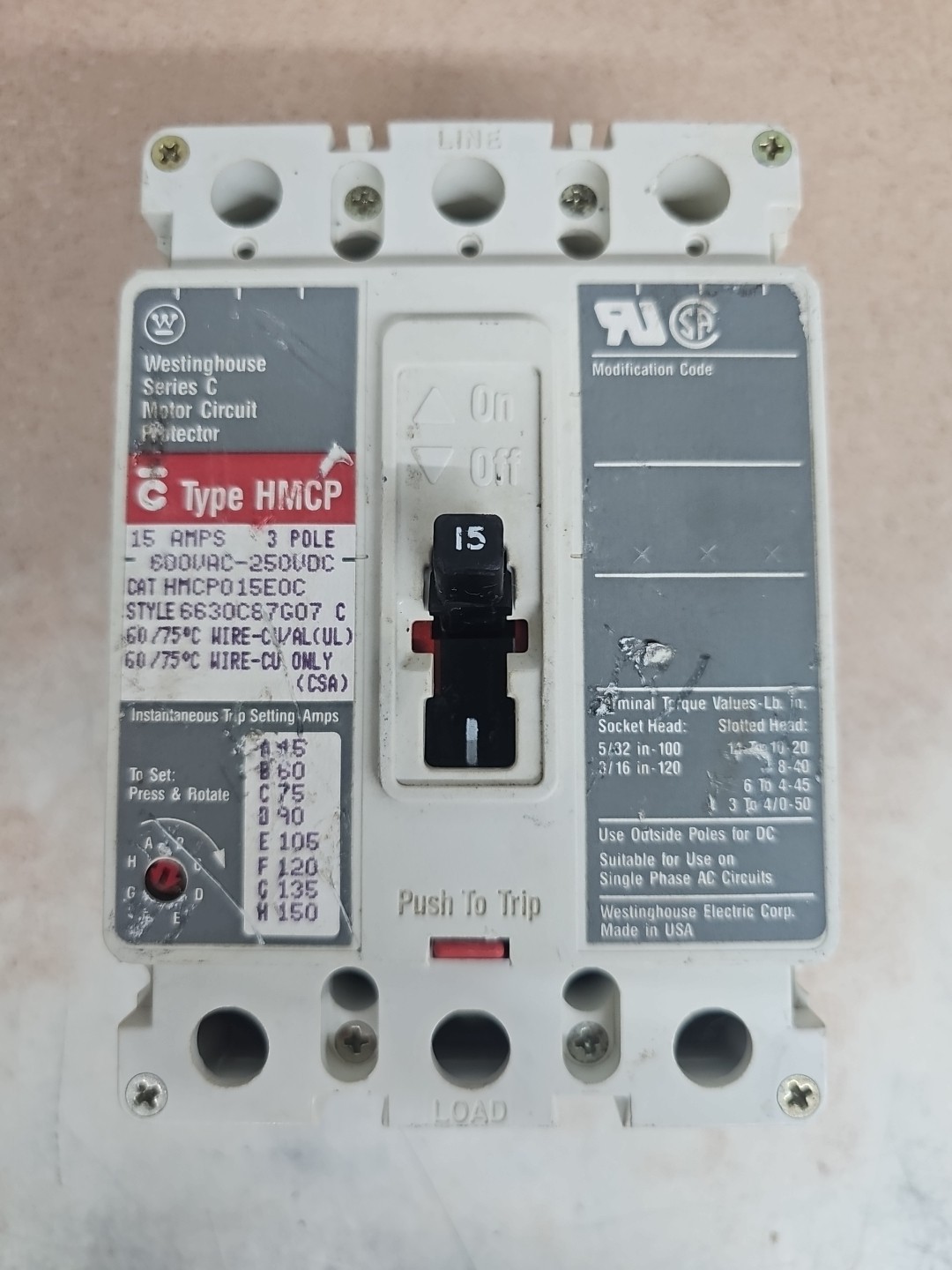 HMCP015E0C Eaton Circuit Breaker 15 Amps 3 Poles SEE PICS