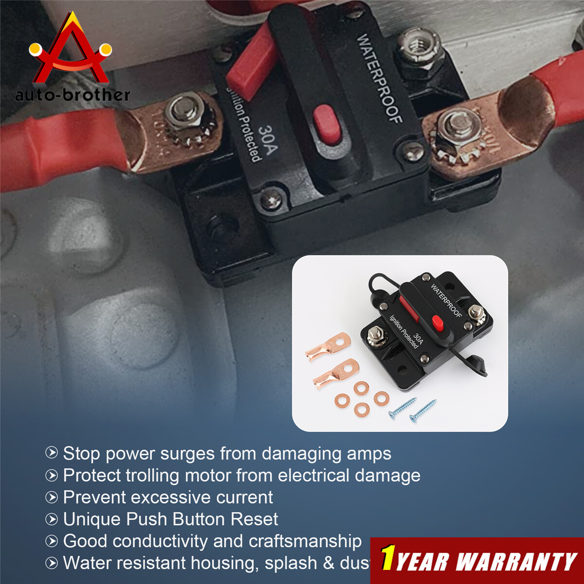 Manual Reset Switch Circuit Breaker Audio Fuse 30A-300A Amp 12V-48V DC Car Boat