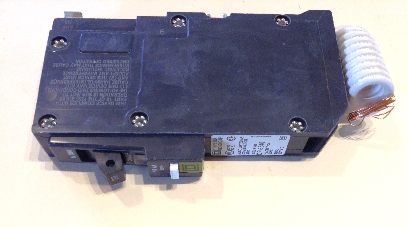 Square D QO120PCAFI Arc Fault Interrupter Circuit Breaker 20 Amp 1 Pole 120 Volt