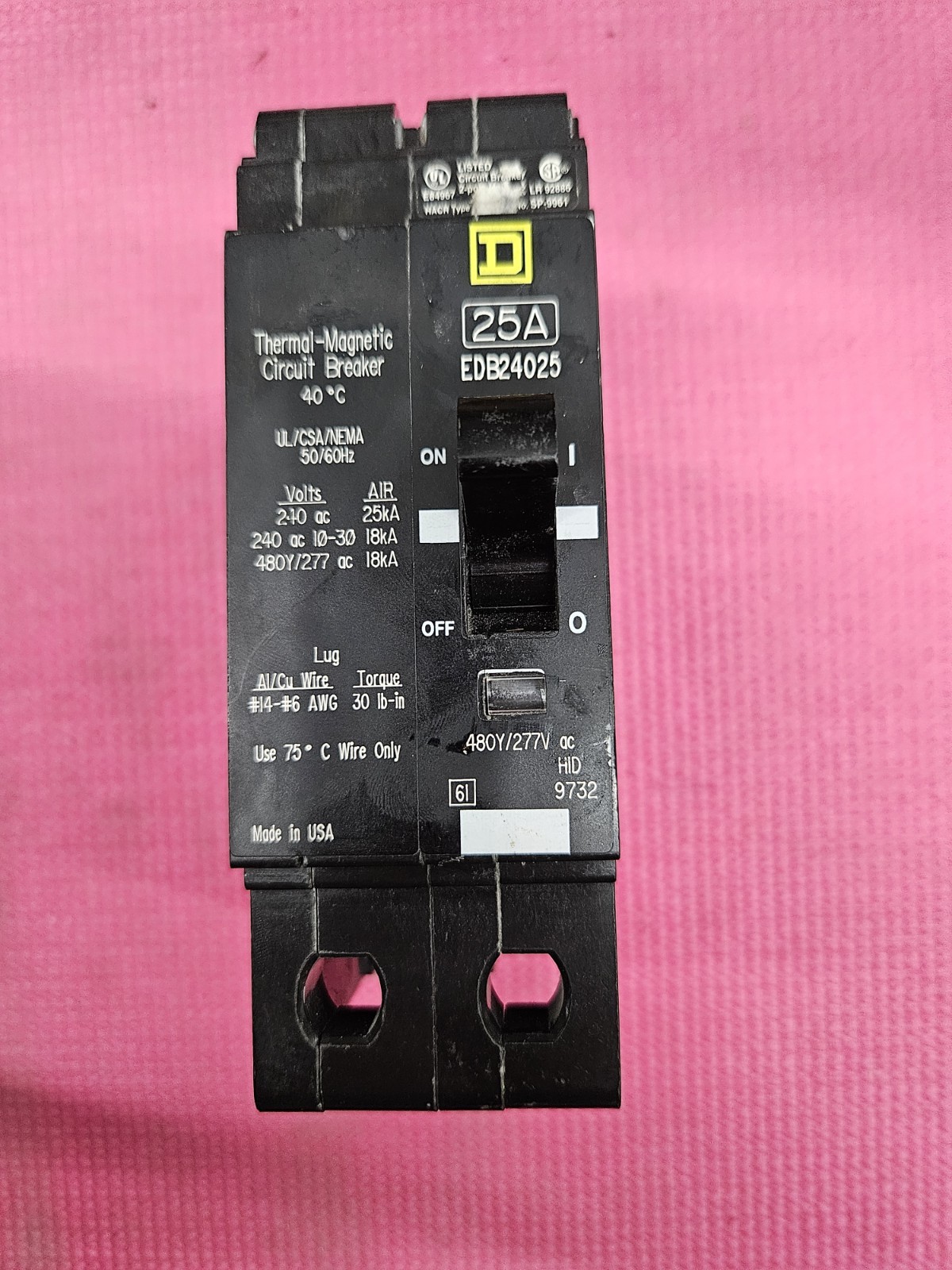 Square D EDB24025 Molded Case Circuit Breaker 2p 25a Amp 480v-ac