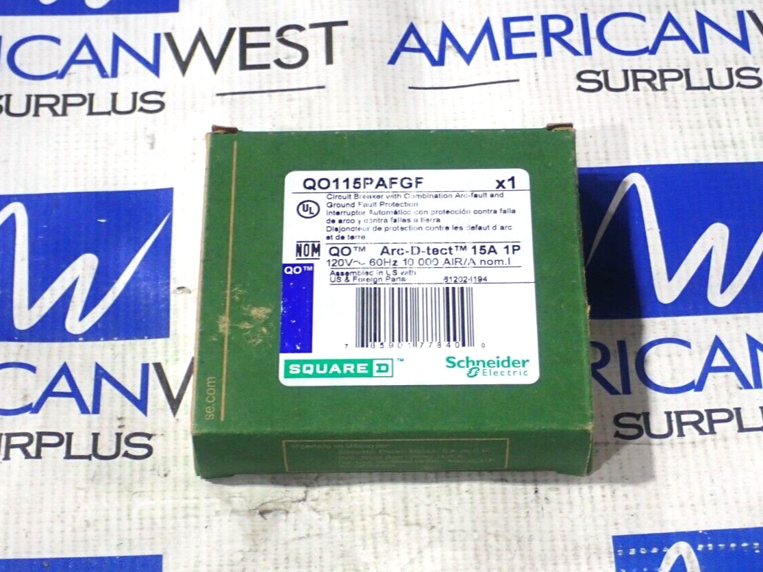 New Square D QO115PAFGF 1 Pole 15 Amp 120 Volt Arc Fault + Ground Fault Breaker