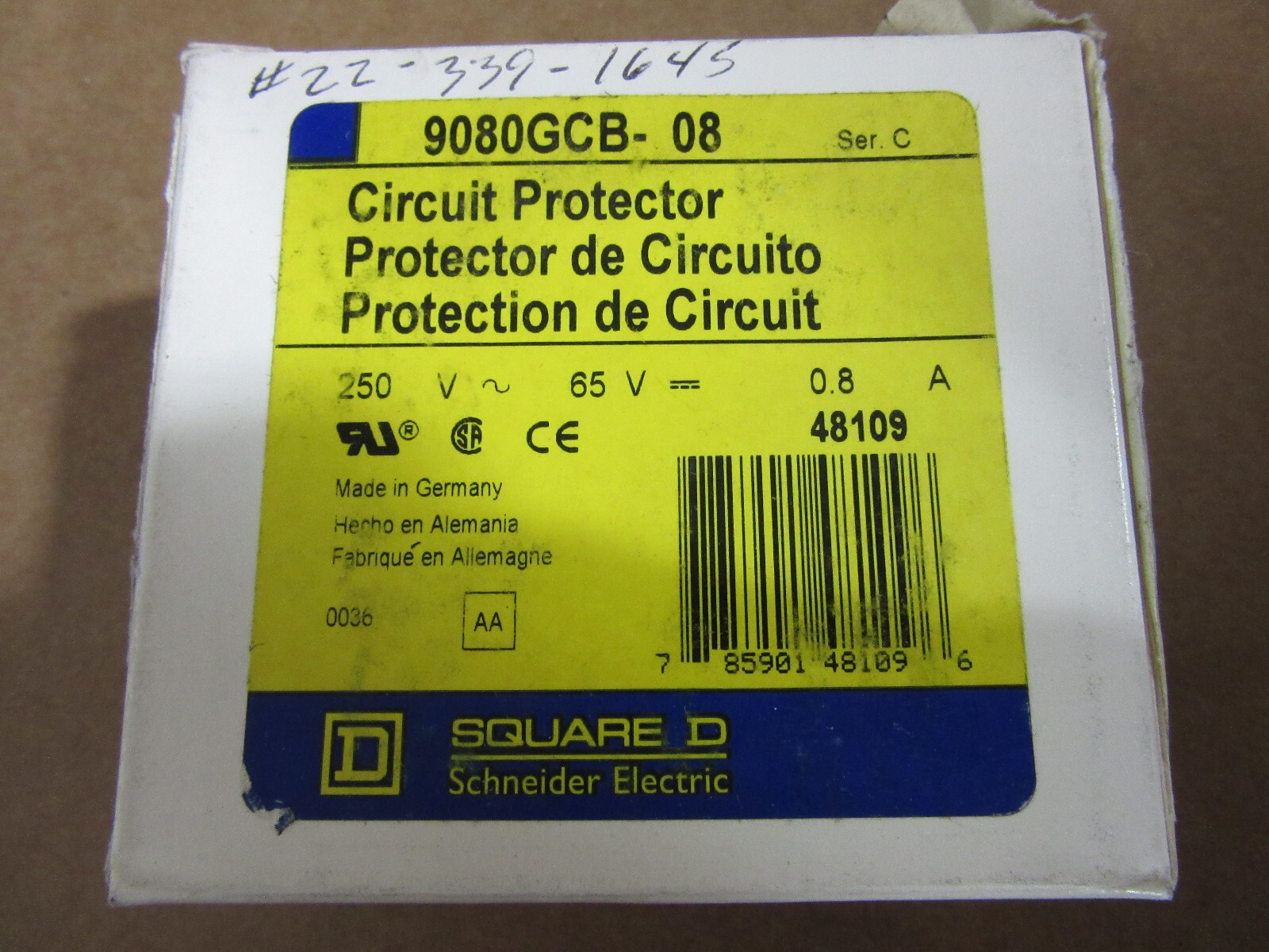 Square D 9080GCB-08 Circuit Protector .8A 250VAC New!!! in Factory Box