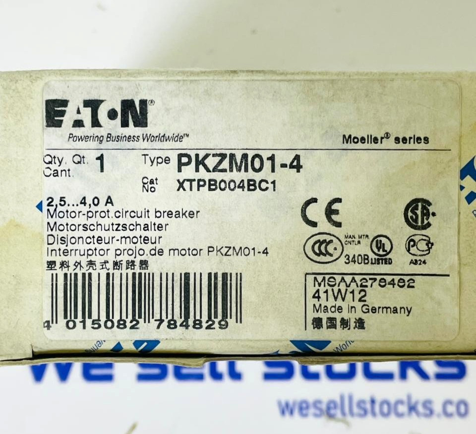 Eaton PKZM01-4 Motor Protection Circuit Breaker XTPB004BC1 2.5-4A 3-Pole