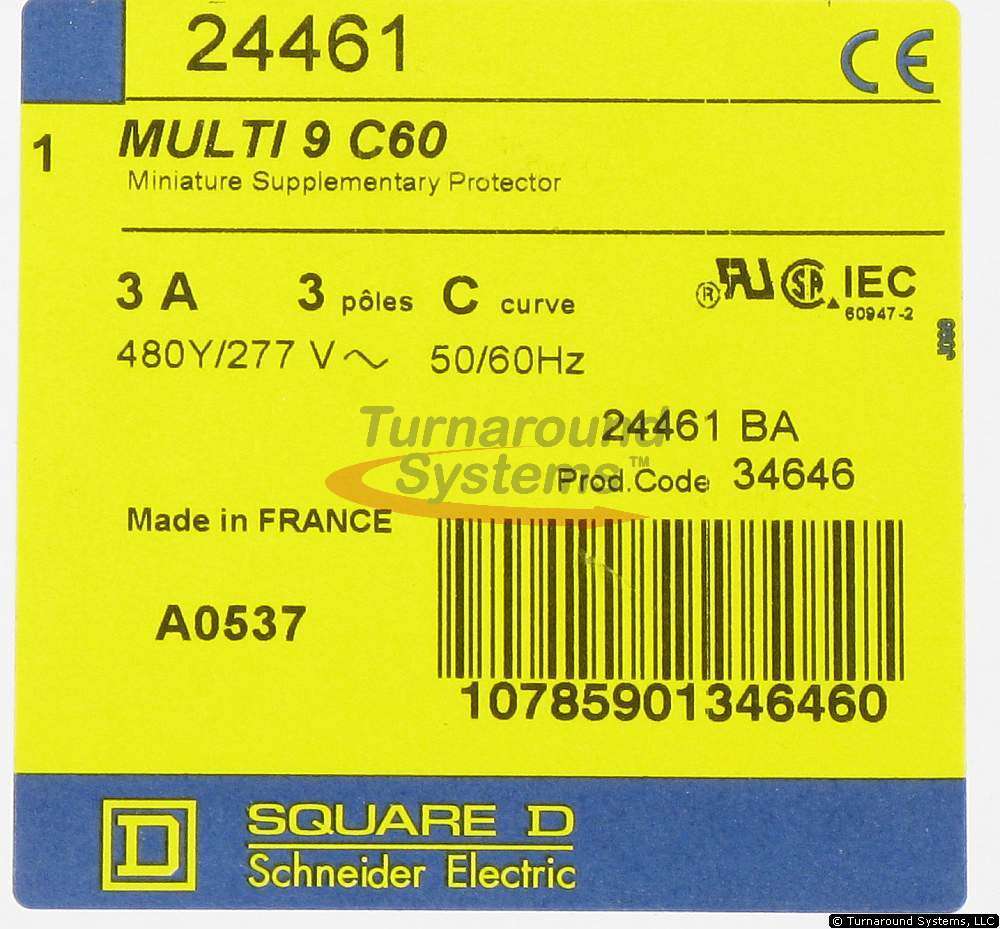 Schneider Square D 24461 Circuit Breakers, 3 Amp, 3 Pole, 277/480 VAC, DIN, NEW!