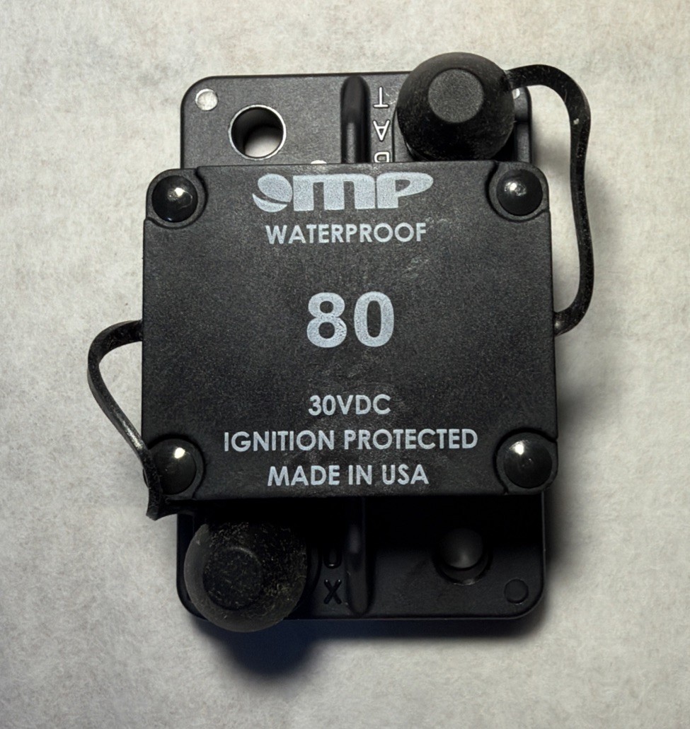 MP 80 Amp Circuit Breaker 30 VDC Ignition Protected Surface Mount Waterproof RV