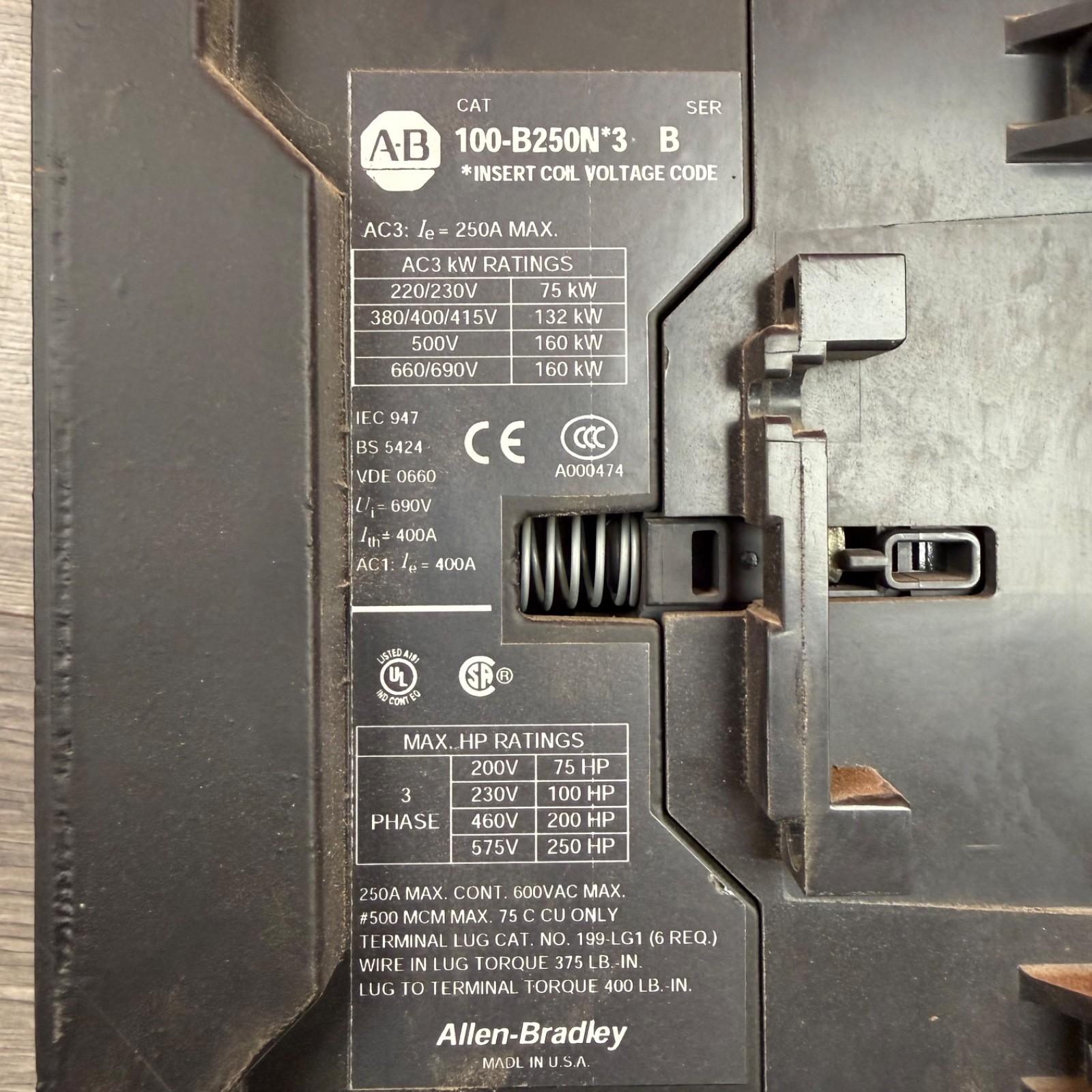 Allen-Bradley 100-B250N*3 Series B Contactor Circuit Breaker B250 250HP