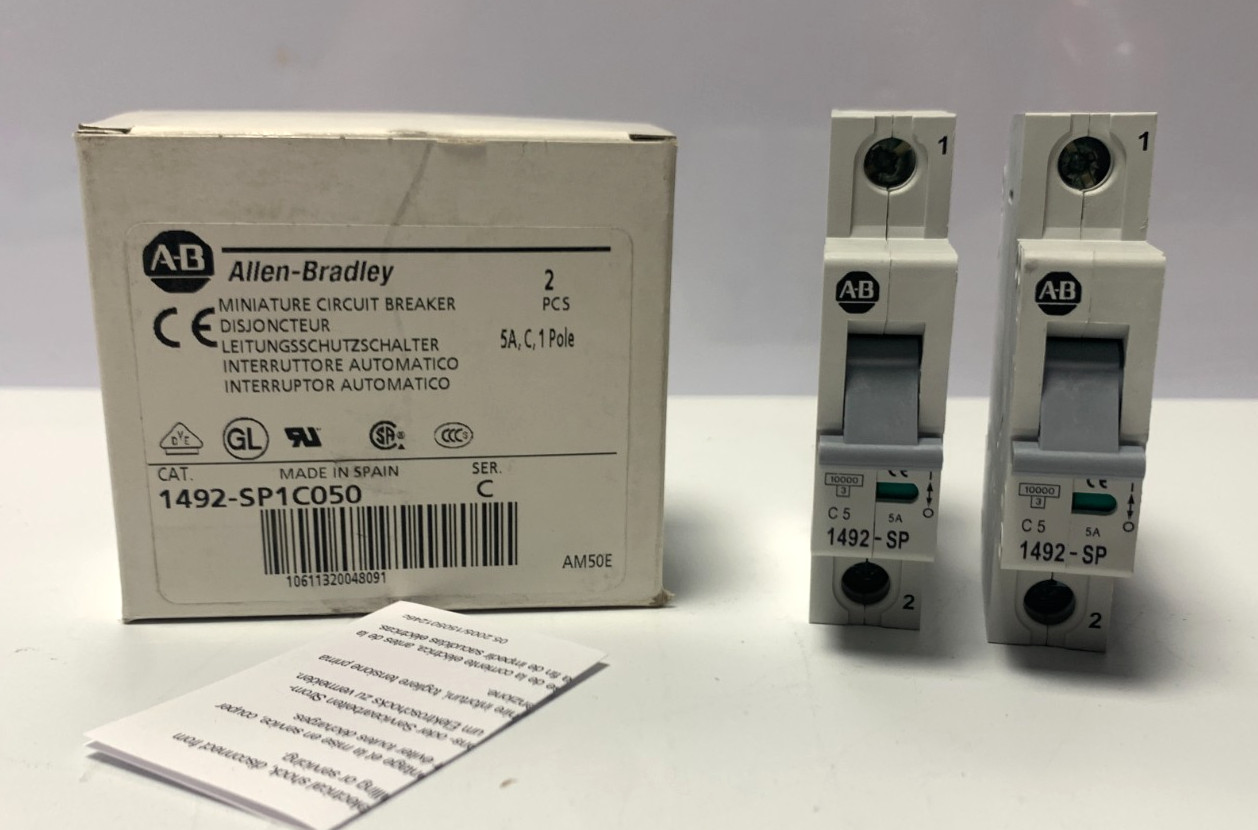 New 2pk Allen-Bradley 1492-SP1C050 Miniature Circuit Breaker 5A C Curve 1-Pole