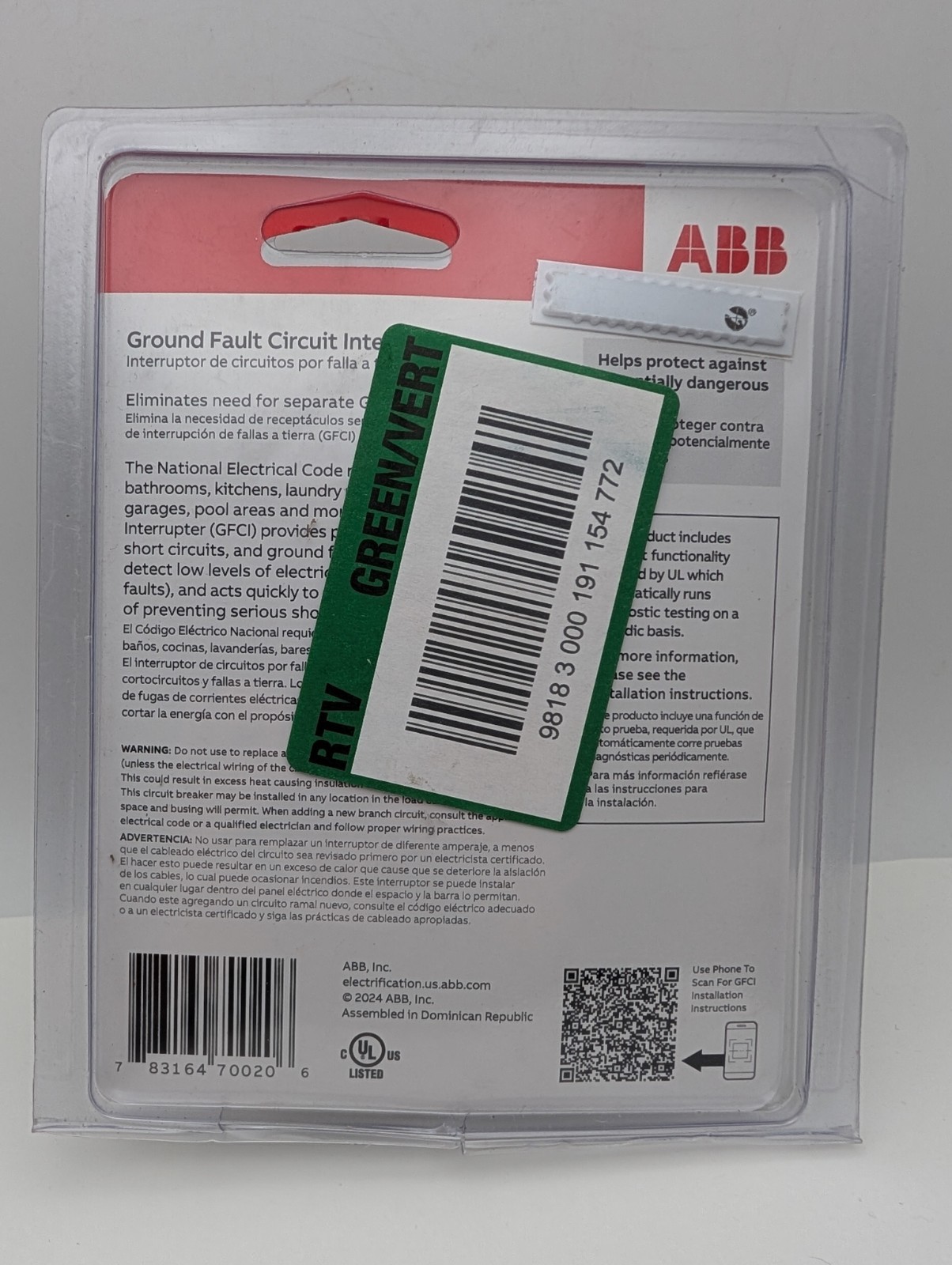 ABB 20 Amp GFCI Ground Fault Circuit Interrupter THQL2120GFTA 2 Pole (PKG Wear)