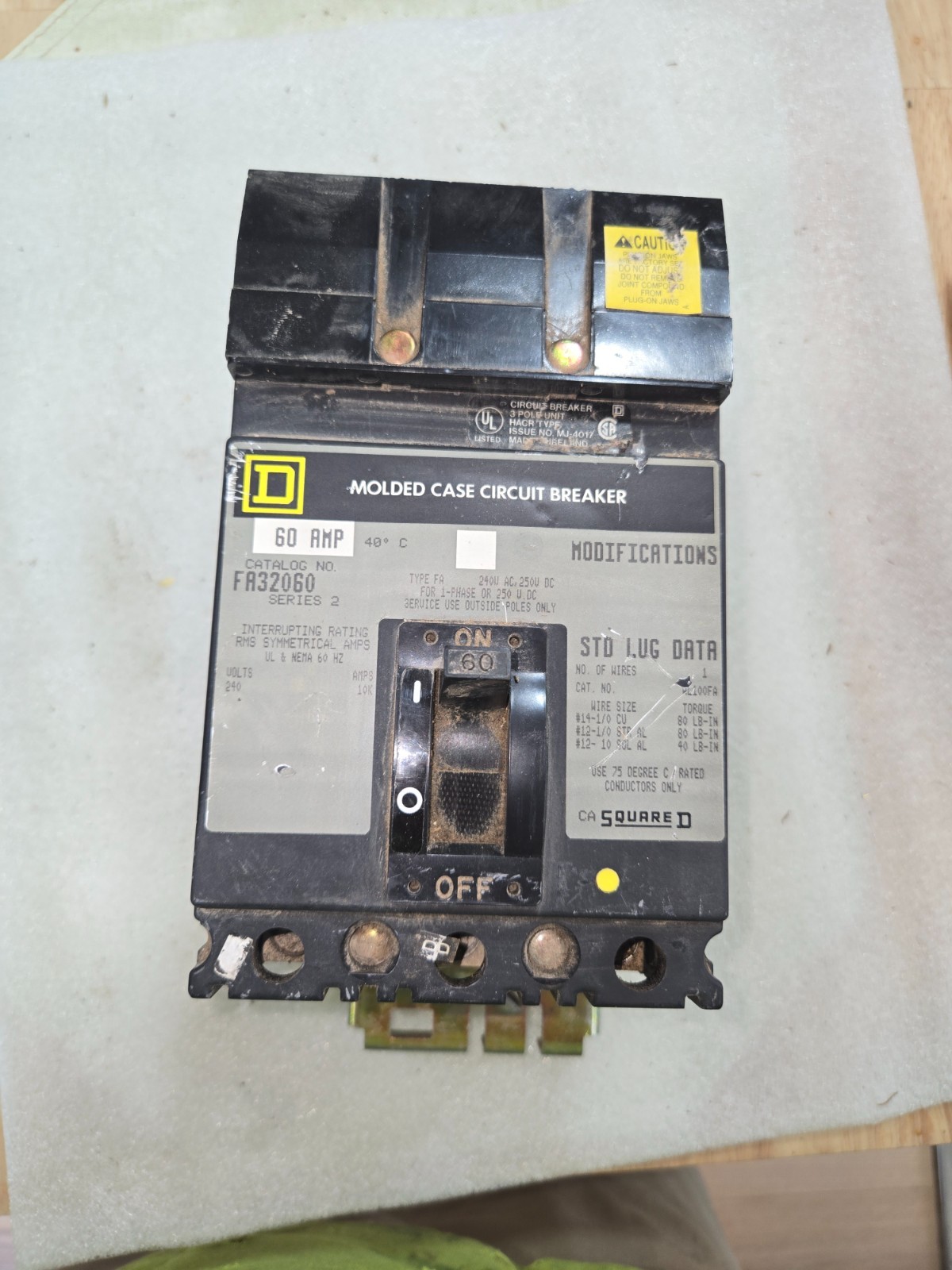 Square D 60 Amp I-Line Circuit Breaker 240 VAC 3 Pole FA32060