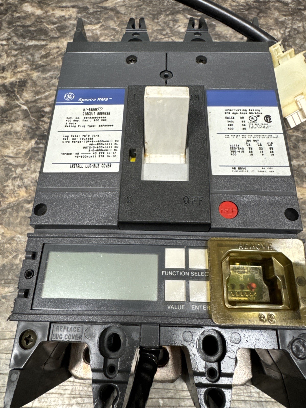 New Surplus GE Spectra RMS SGHB36BD0400 3p 400amp 600volt LSIG CIRCUIT BREAKER