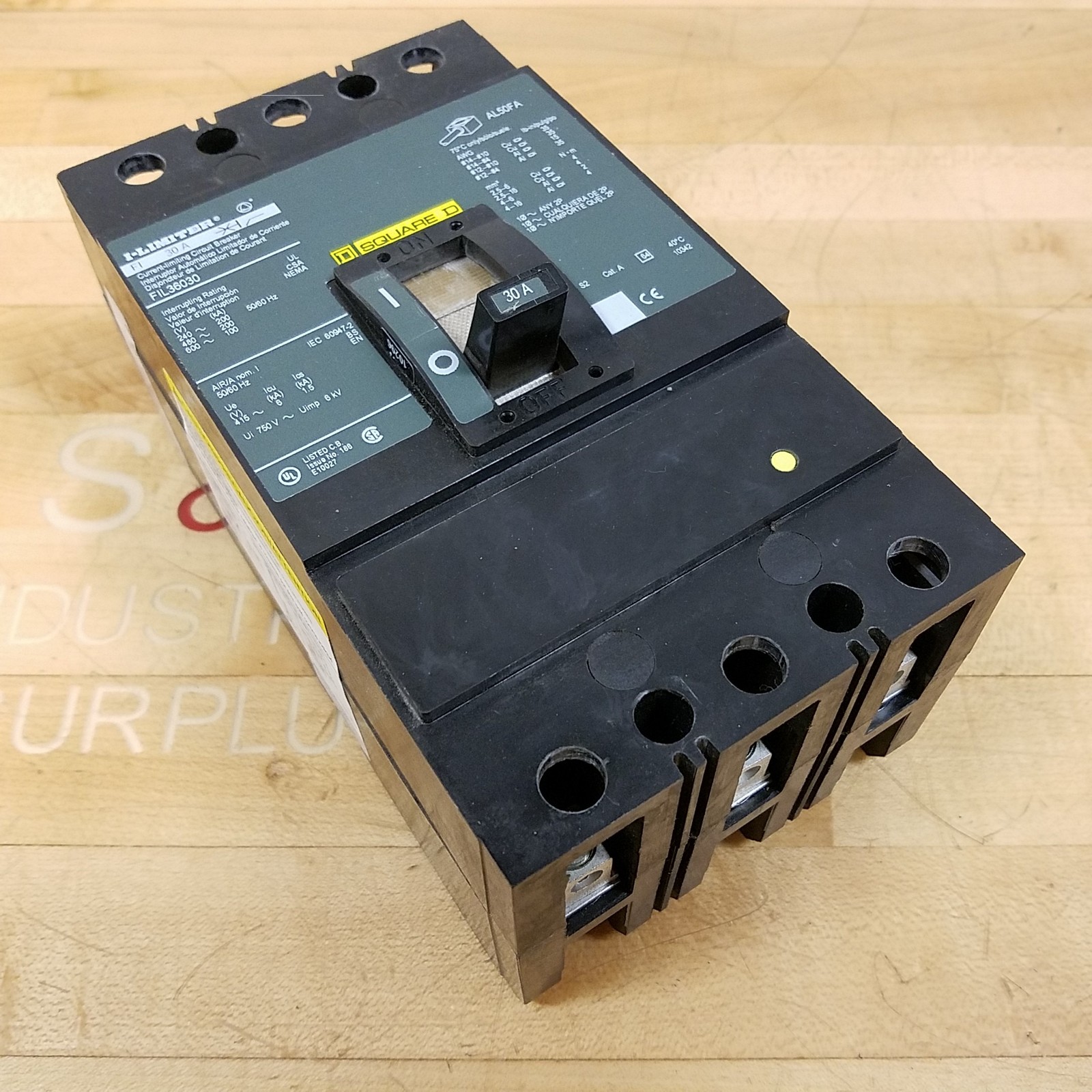 Square D FIL36030 I-Limiter Circuit Breaker, 30Amp, 600V, 50/60Hz, 3 Pole – USED