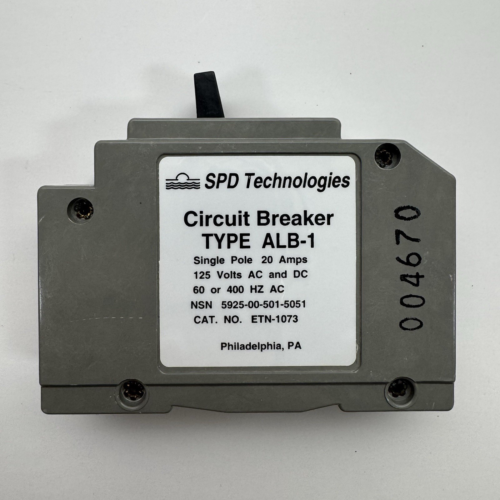 Eaton SPD Technologies ALB-1 Circuit Breaker 20A 125V 454D507G04 NSN