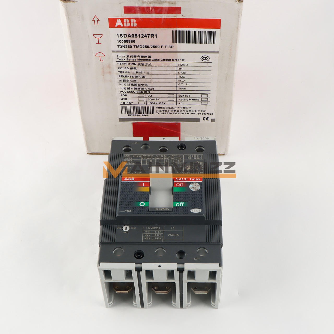 One New ABB TMAX T3N250 TMD250/2500 FF 3P 250A 1SDA051247R1 Circuit Breaker