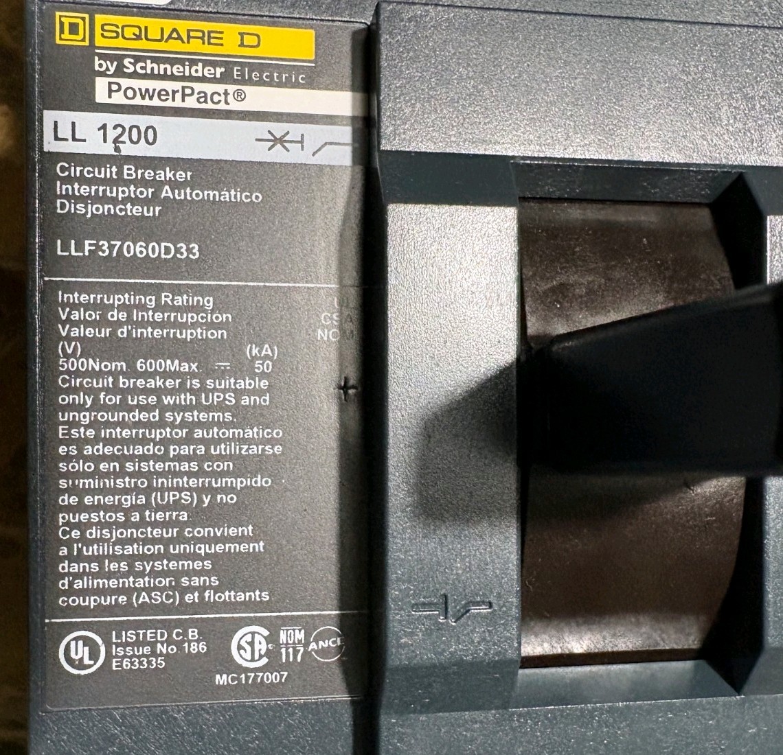 SQUARE D LLF37060D33 , PowerPact BREAKER, 3p /600vdc/ 600A, N/NIB! MAKE OFFER!