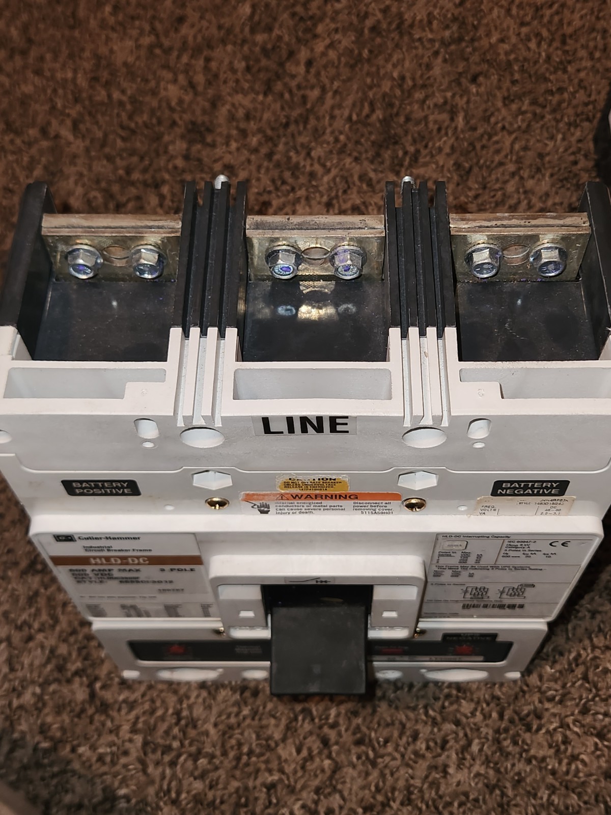 Cutler Hammer 600 Amp DC Circuit Breaker 3 Pole 600 VDC HLDDC3600F W/ Aux & UVR