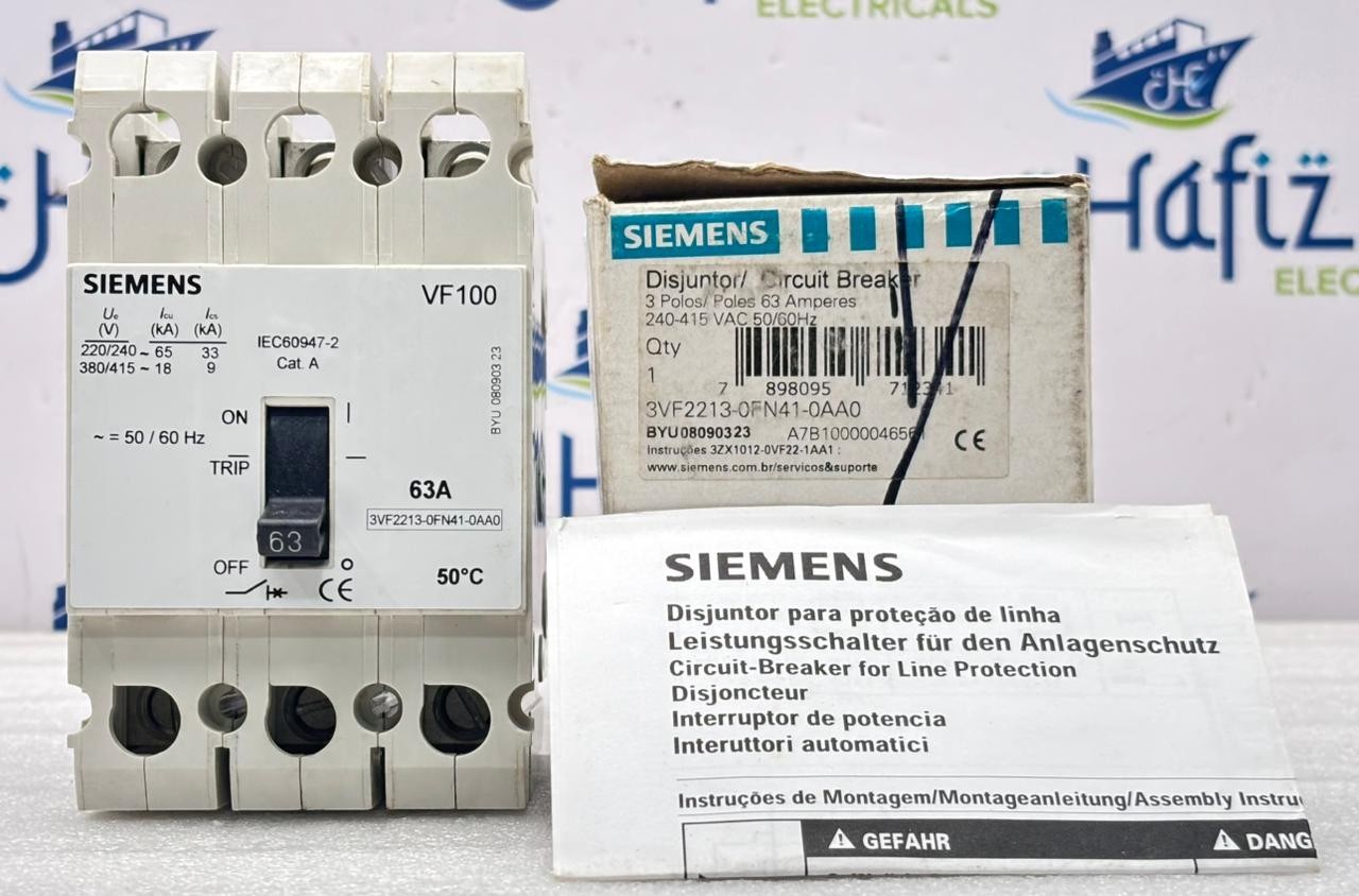 SIEMENS 3VF2213-0FN41-0AA0 CIRCUIT BREAKER 63 A 3 POLE 220VAC 65KA FREE SHIPPING