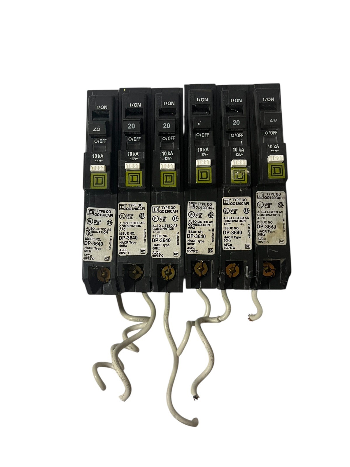 (Lot of 6) Square D QO120CAFI Arc Fault Circuit Interrupter