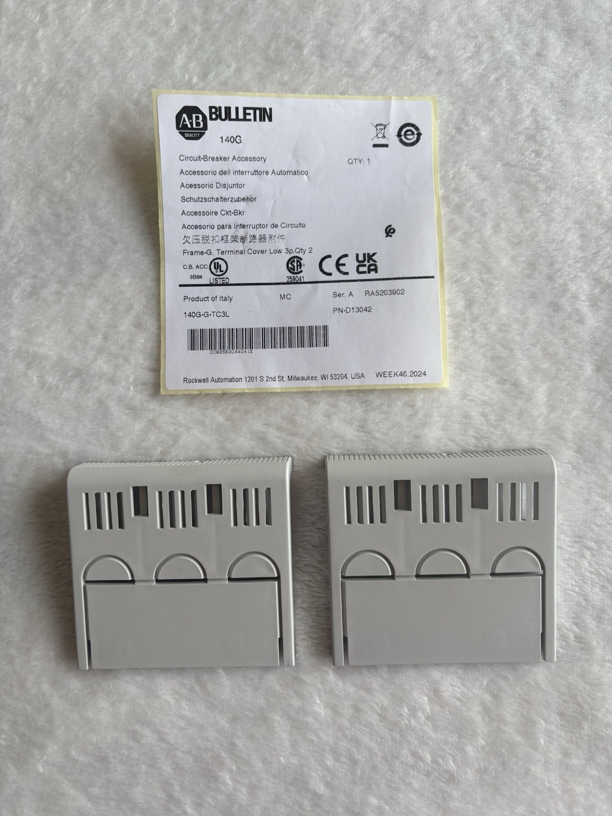 Allen-Bradley 140G-G-TC3L 140G Gray Plastic Terminal Cover, 2 Pack