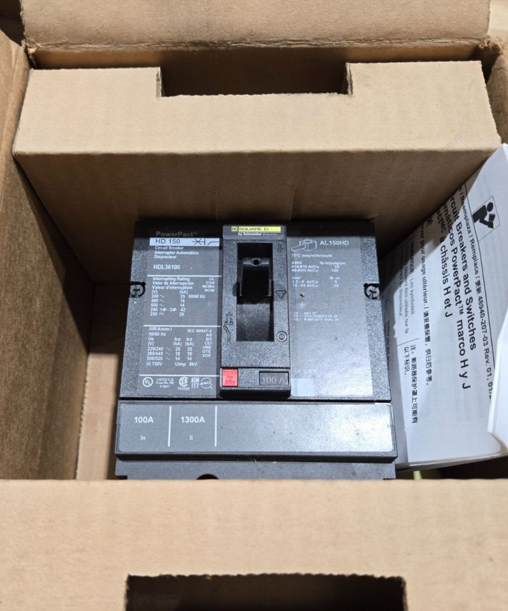 Square D / Schneider Electric- HDL36100 Circuit Breaker 100A 3P 600V NEW