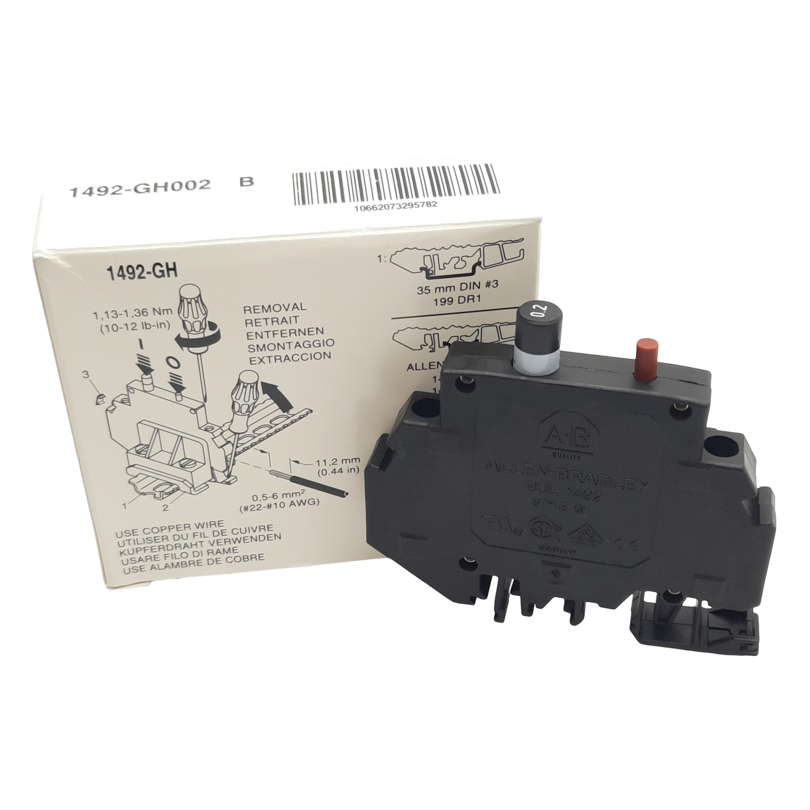 Allen Bradley 1492-GH002 Miniature Circuit Breaker, 1-Pole, 0.2A 65VDC/250VAC