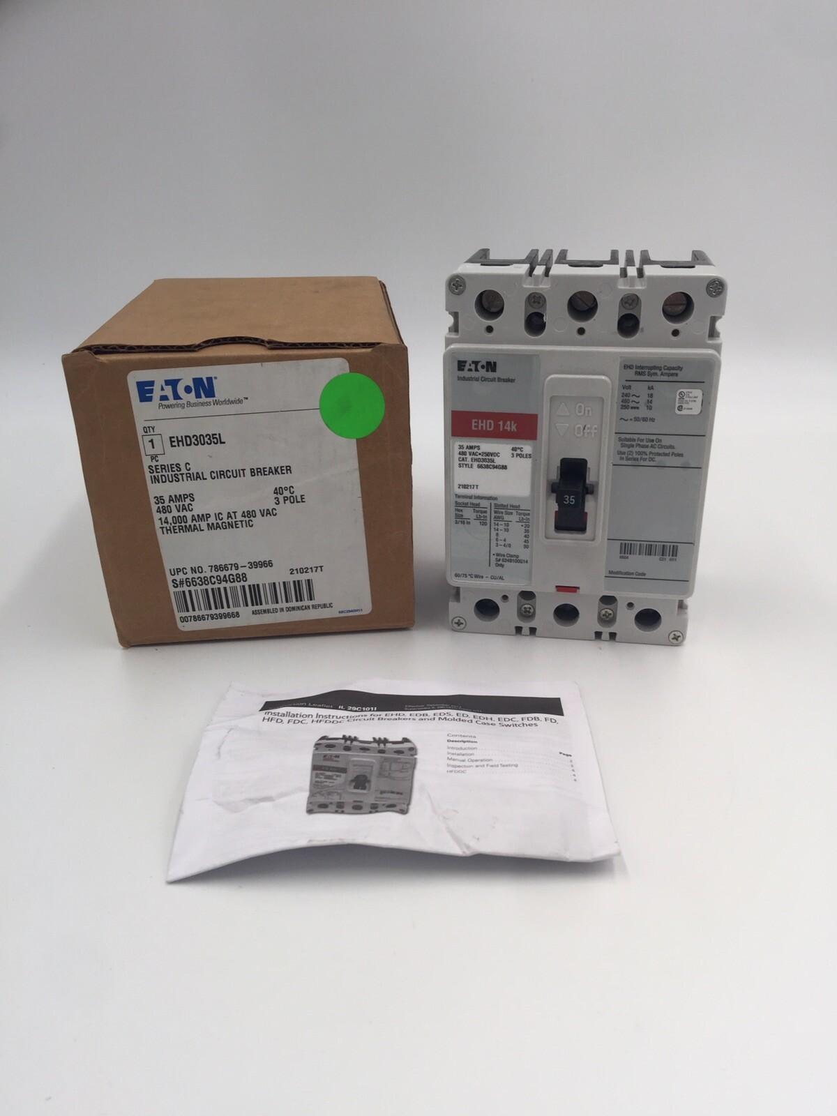 HOUSTON STOCK NEW EATON EHD3035L TYPE EHD 35 AMP 480V FREE 2 DAY AIR BUY NOW